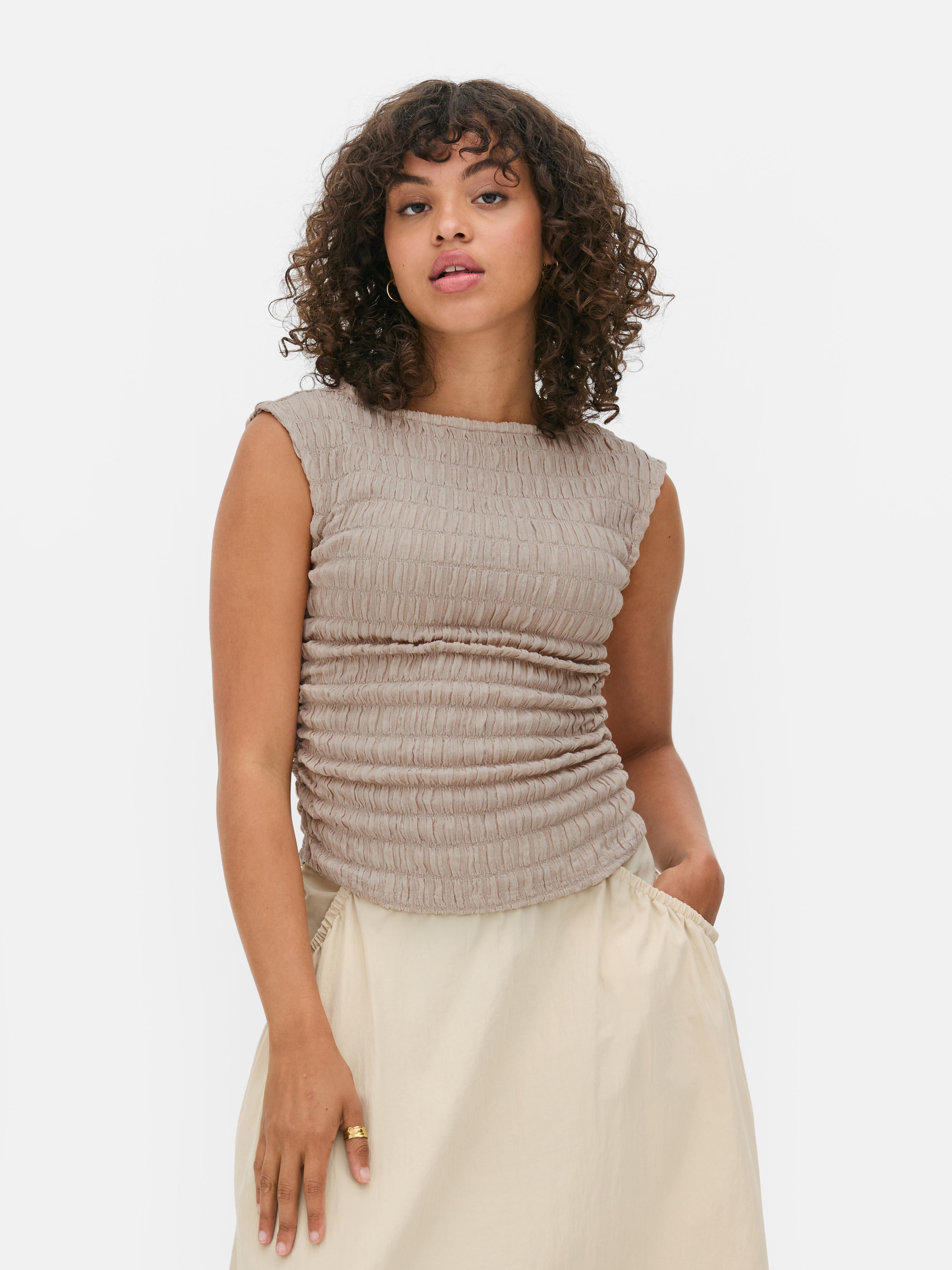 Womens Taupe Ruched Side Crinkle Tank Top | Primark