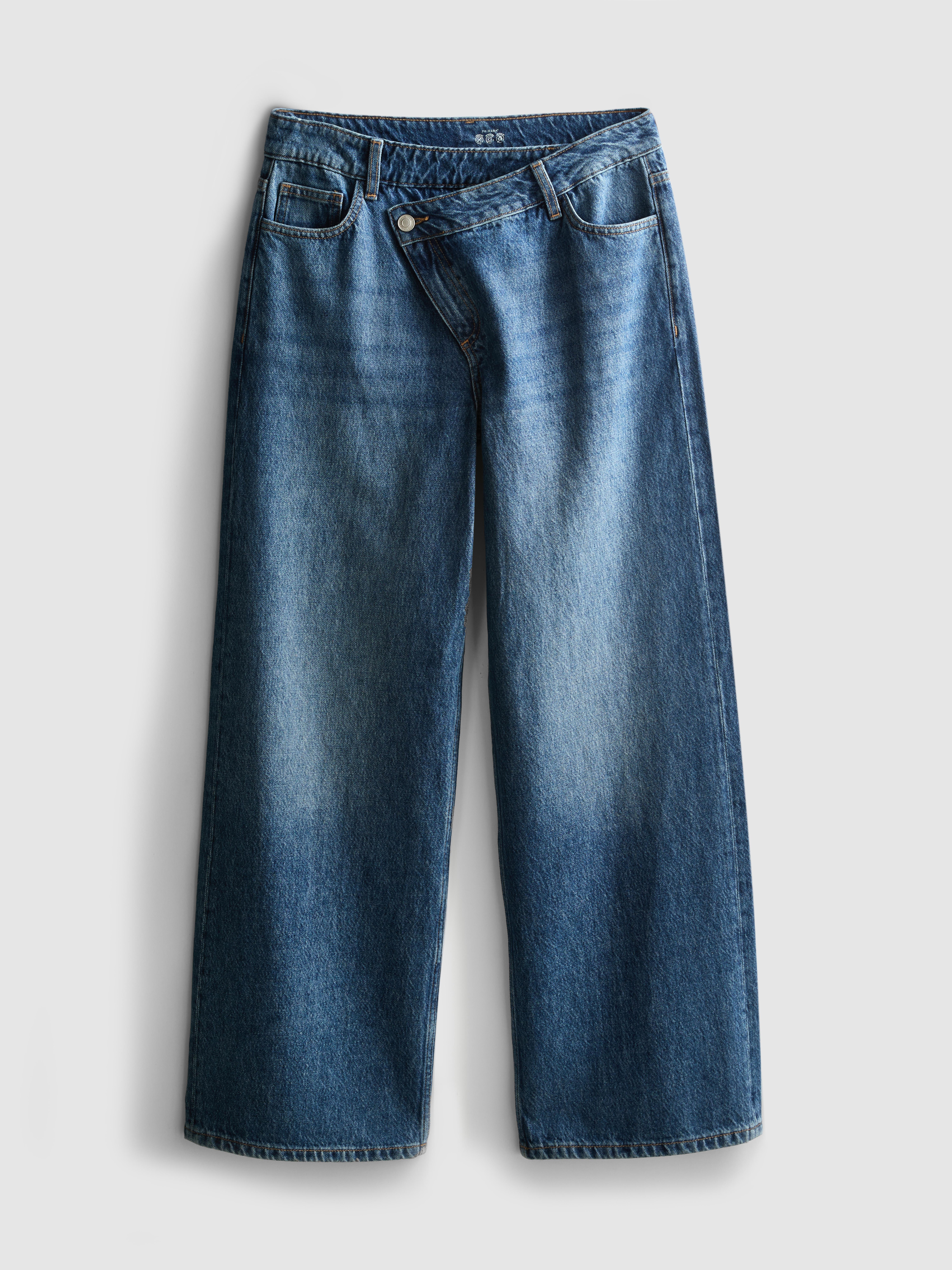 Asymmetric Waistband Straight Leg Jeans