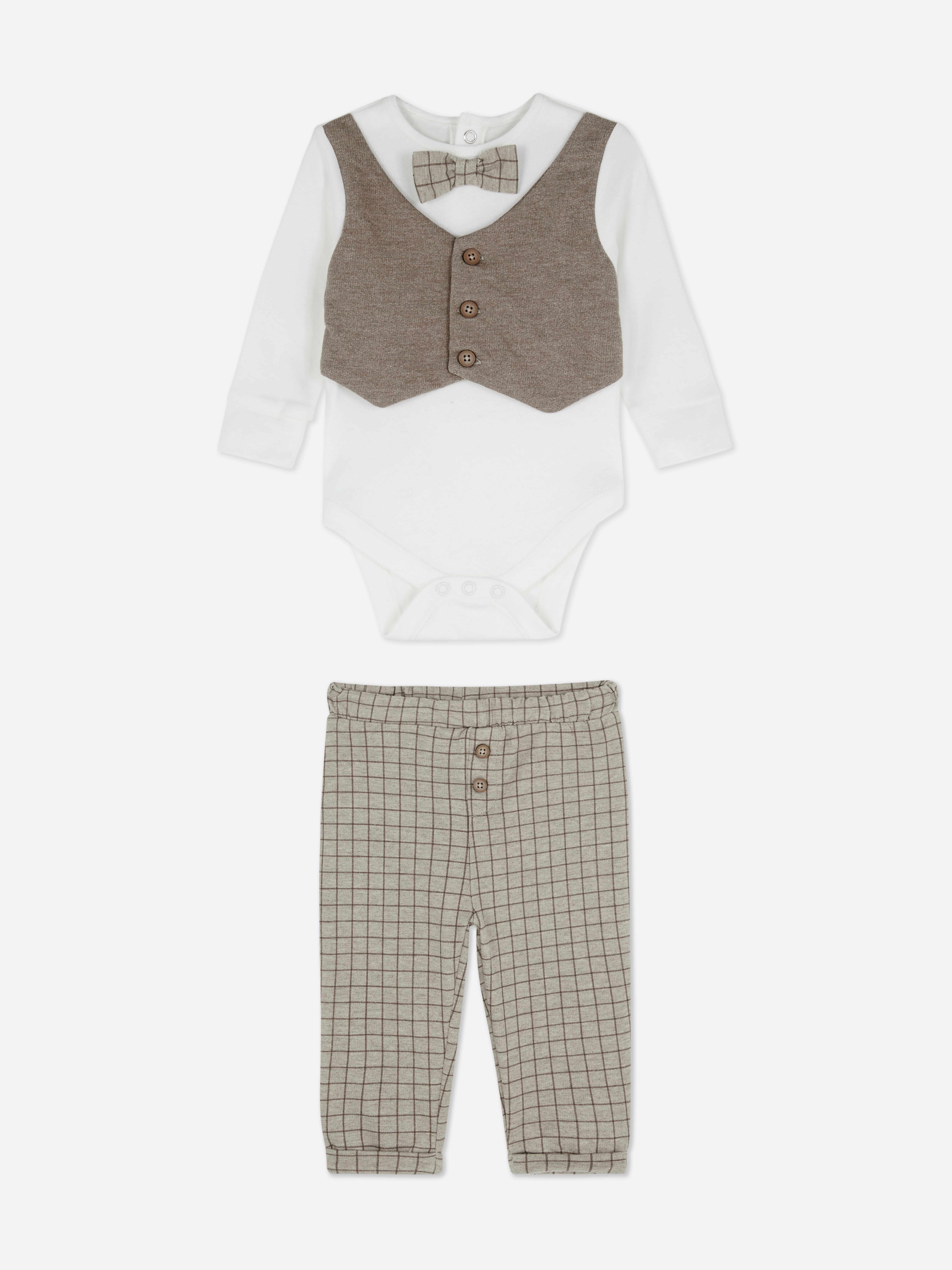 0-18mths | Waistcoat Bodysuit and Trousers Newborn Occasion Set