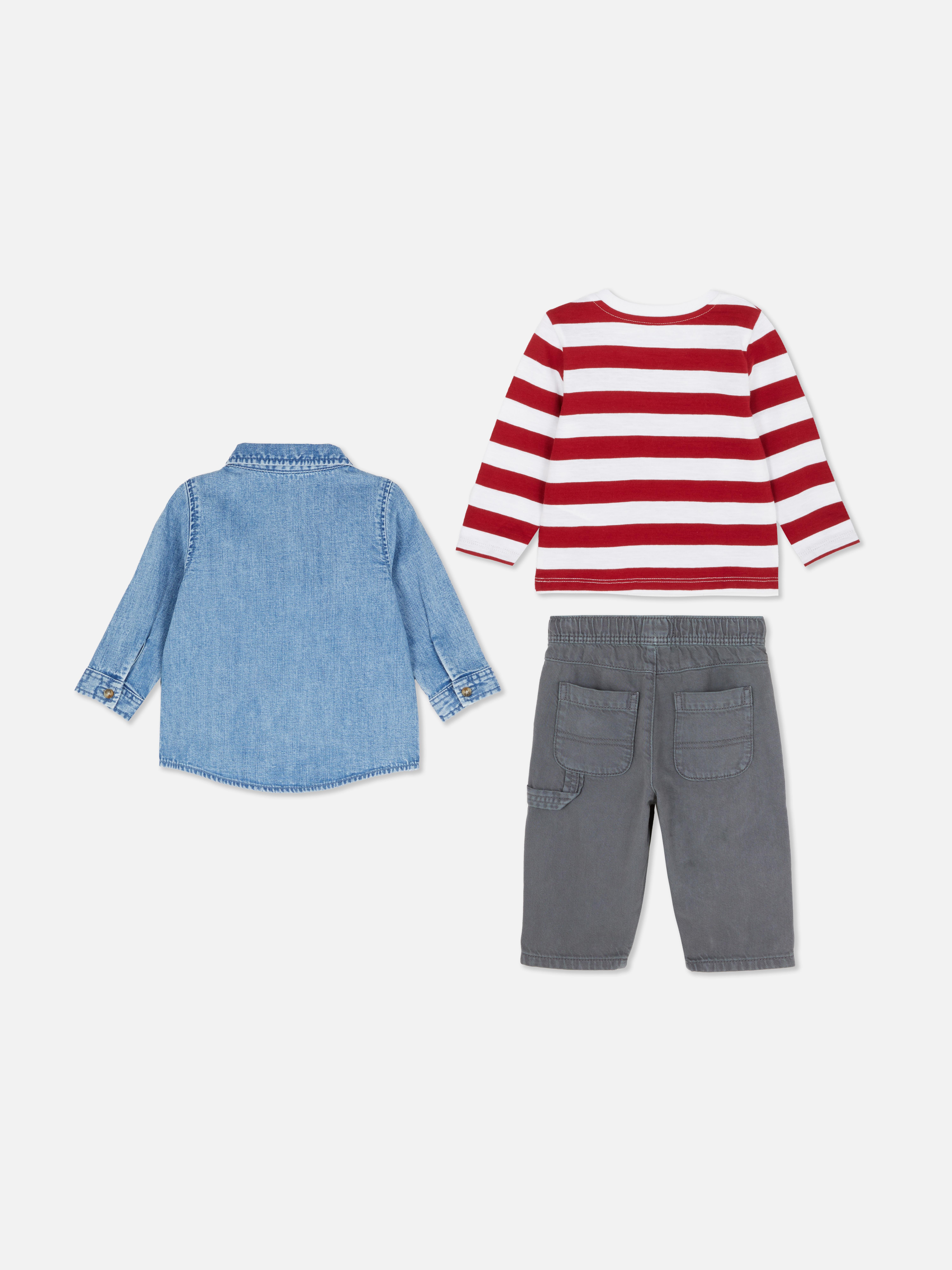 0-36 meses | Camiseta, pantalones y camisa en denim