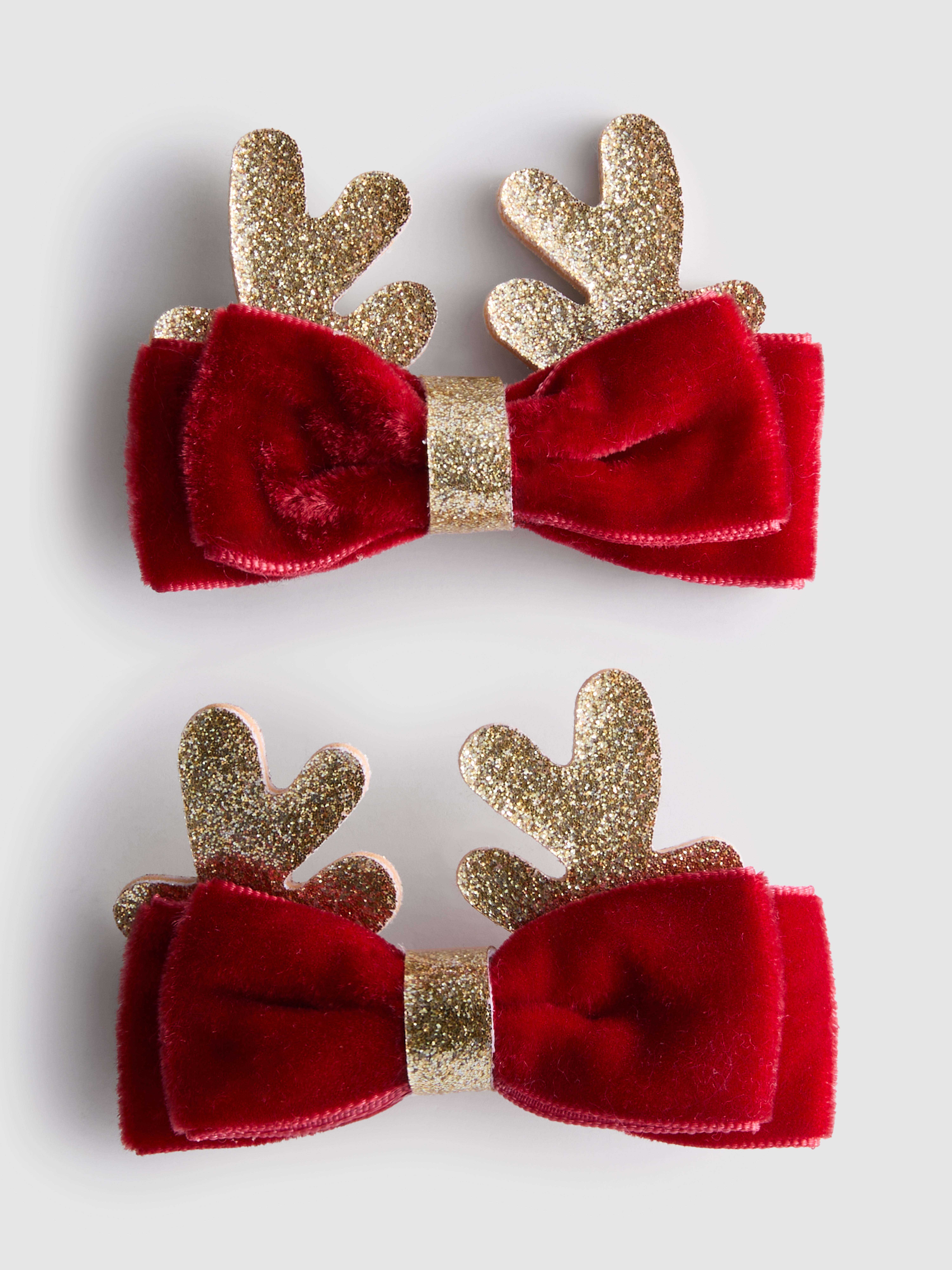 2pk Christmas Reindeer Antler Bow Hair Clips