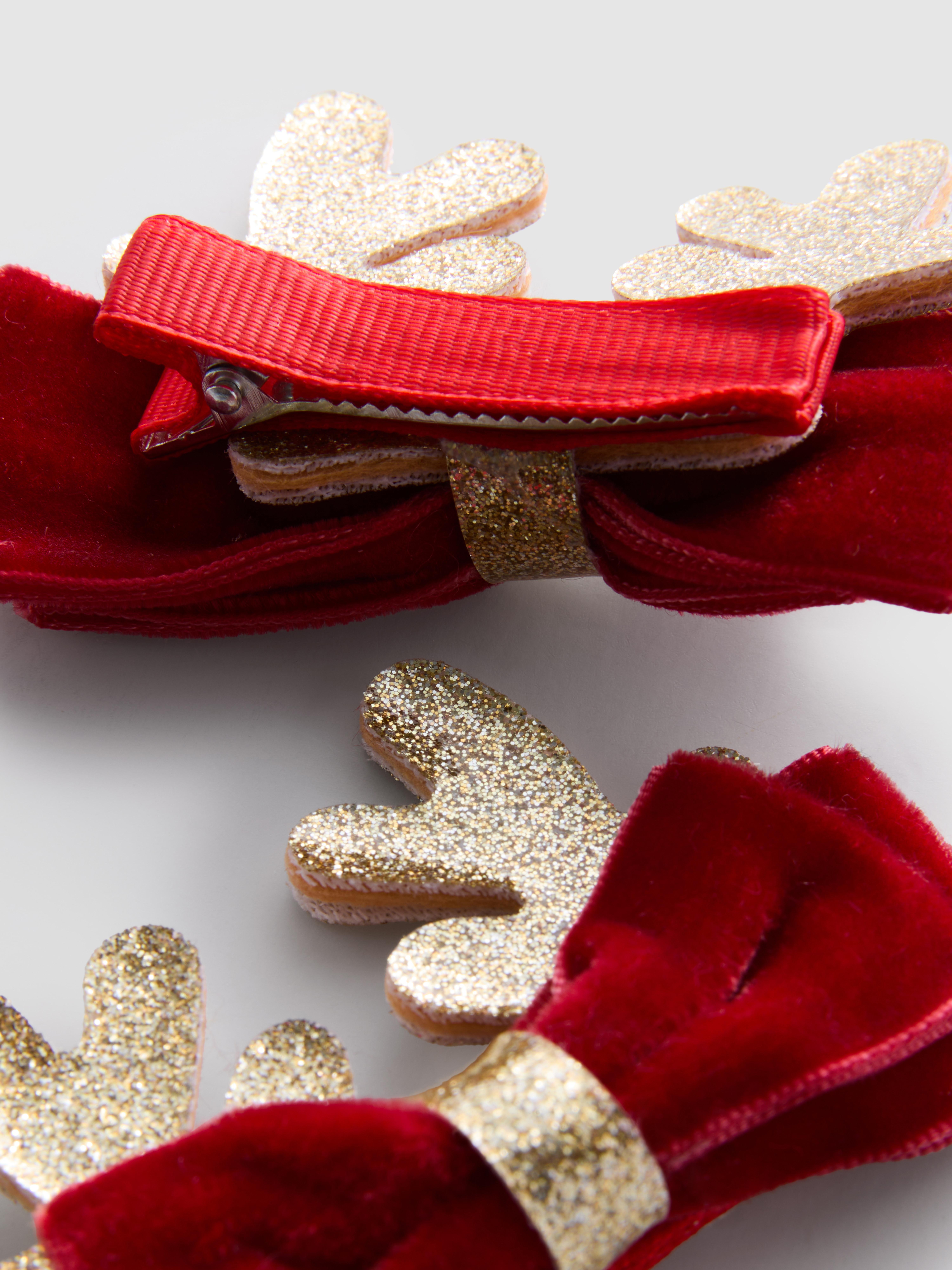 2pk Christmas Reindeer Antler Bow Hair Clips