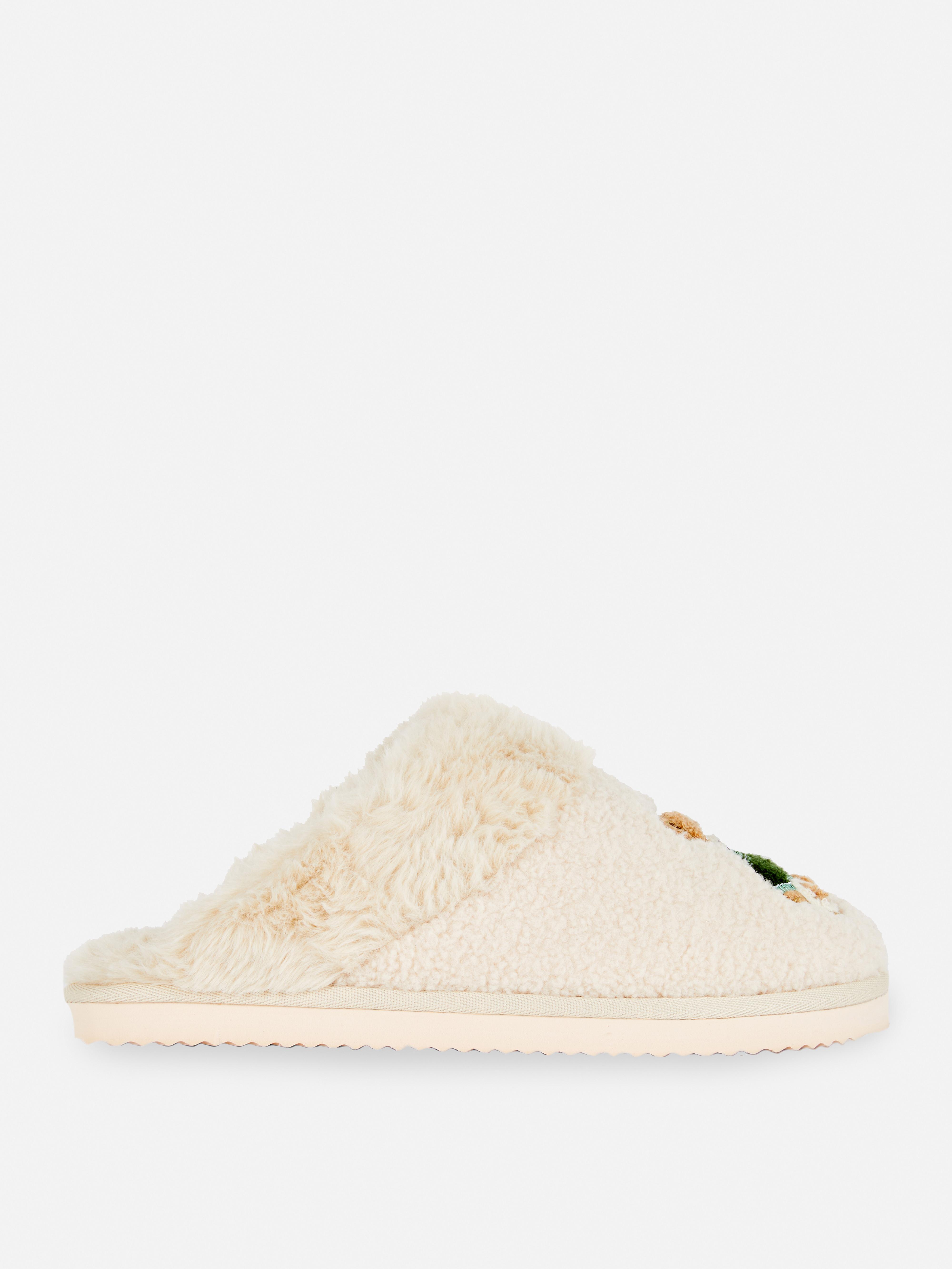 Chaussons-mules douillets à motif ours