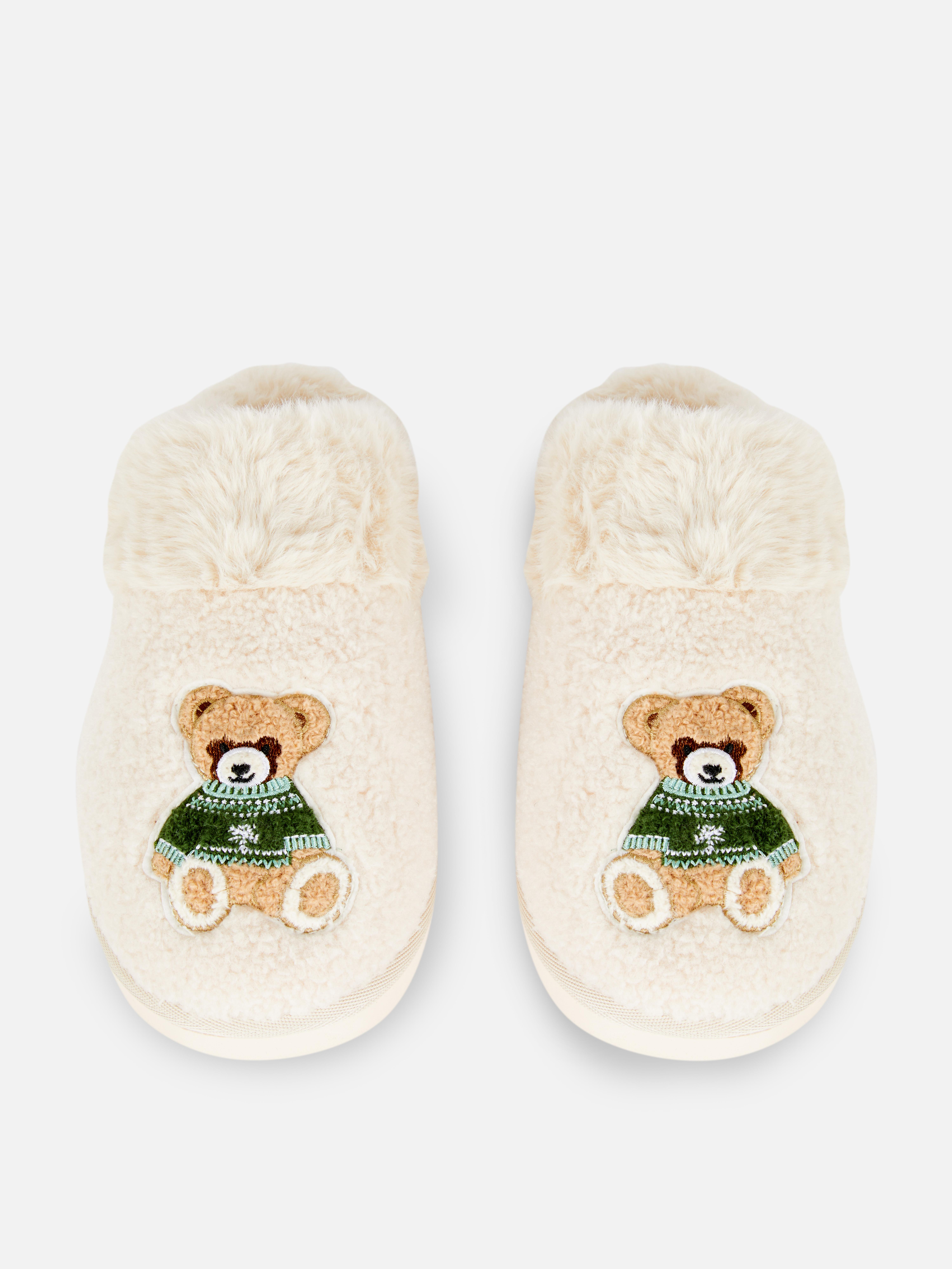 Chaussons-mules douillets à motif ours