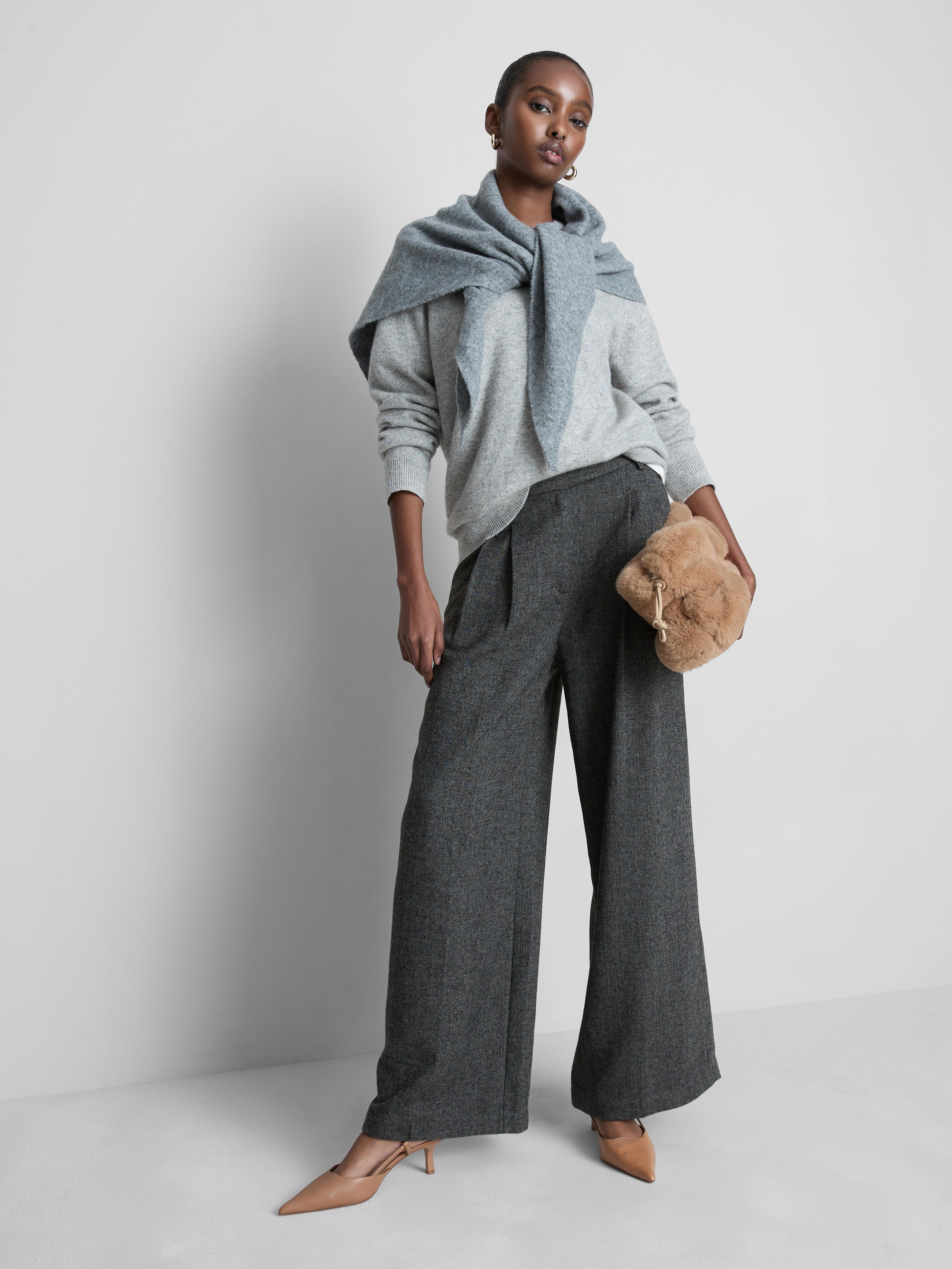 Brushed Wide Leg Pleated Trousers