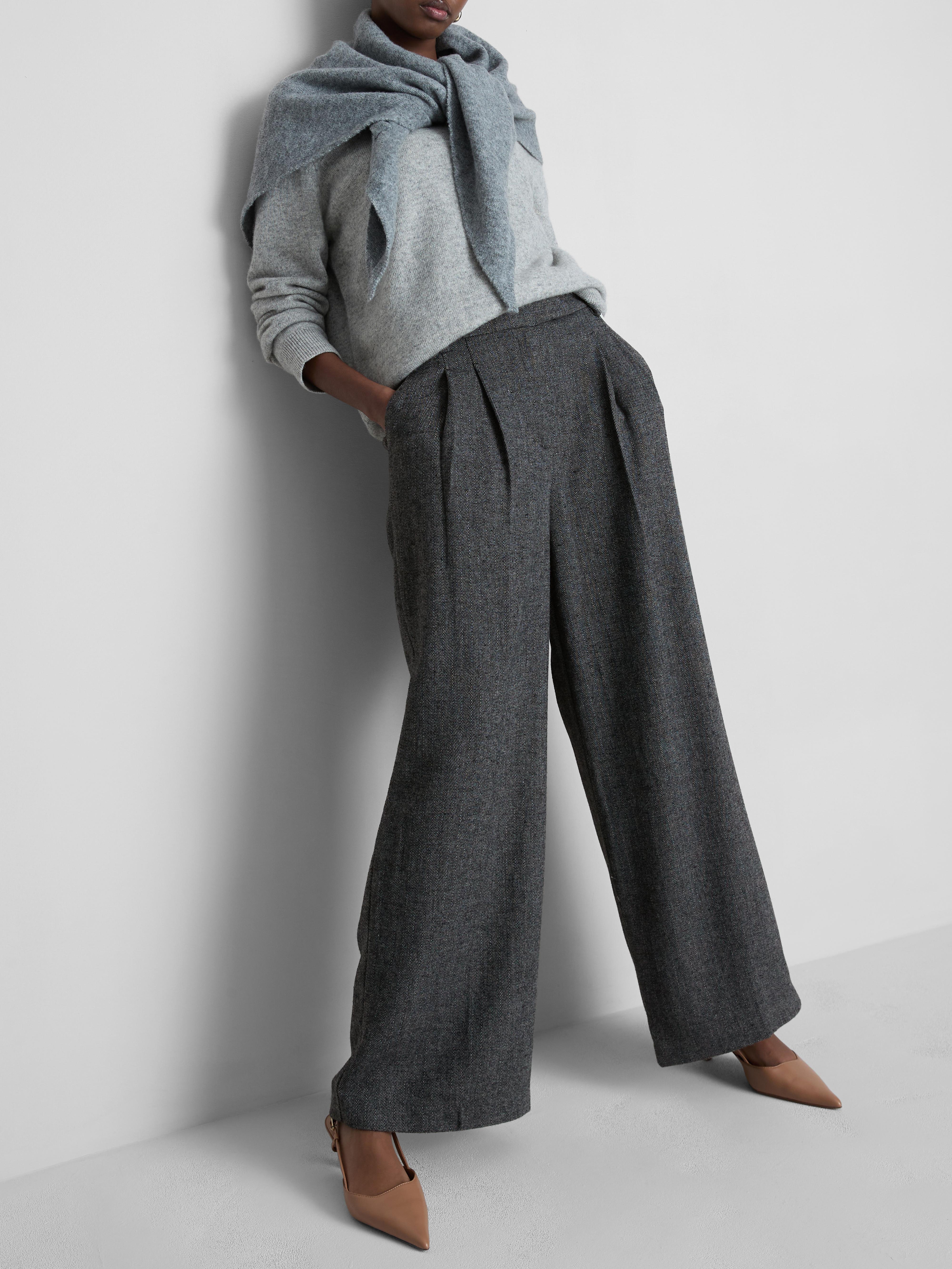 Brushed Wide Leg Pleated Trousers