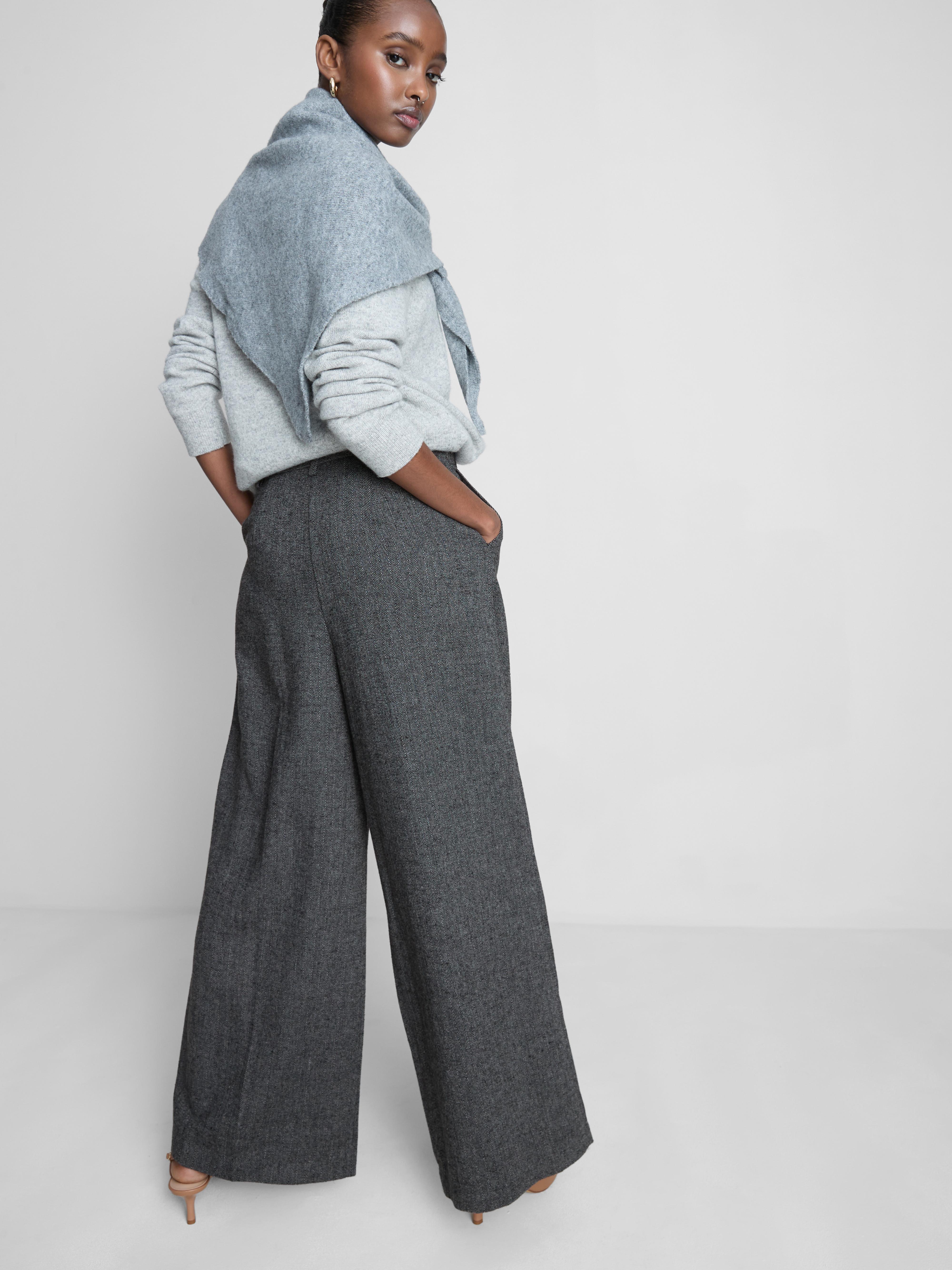 Brushed Wide Leg Pleated Trousers