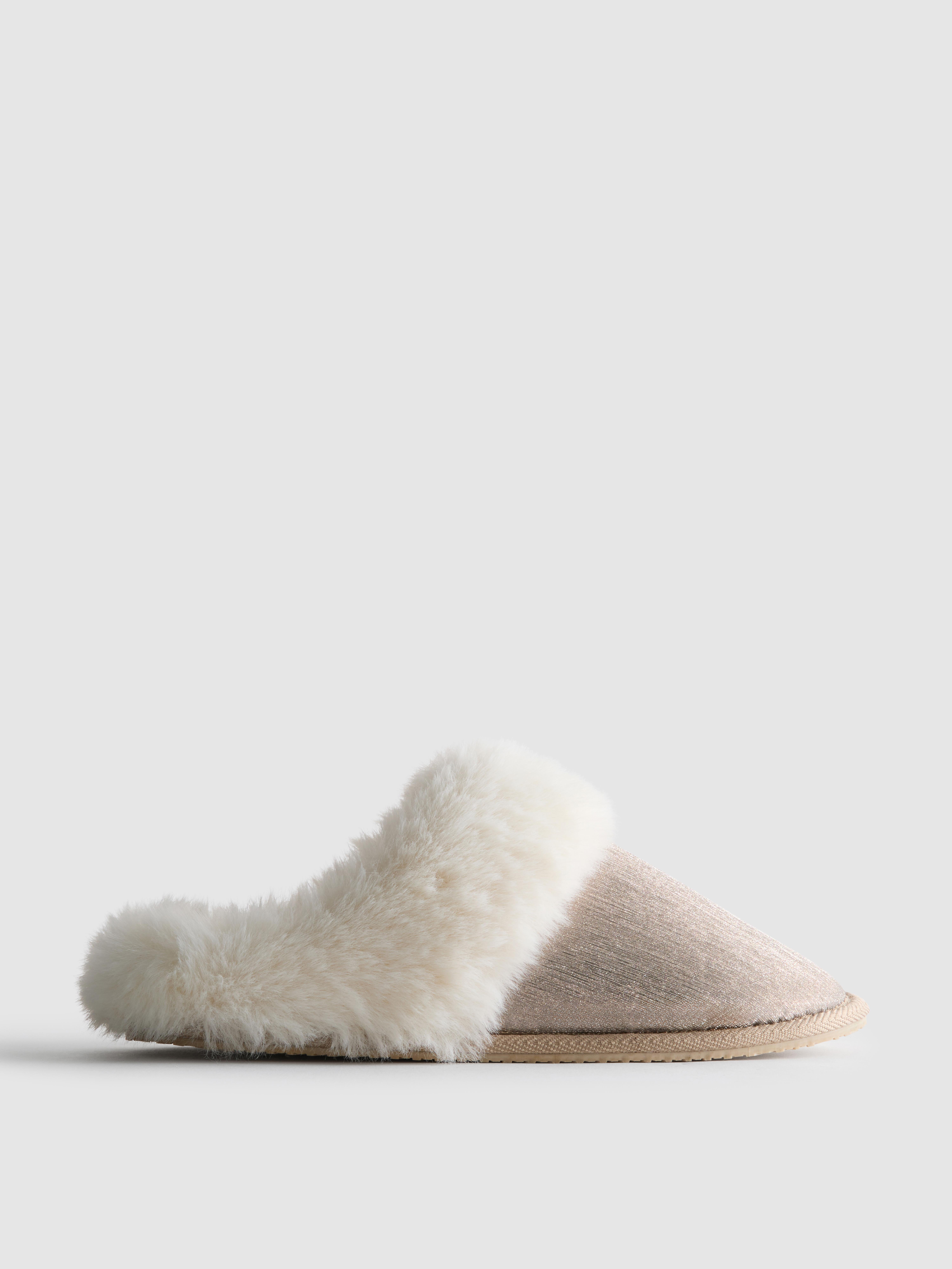 Faux Fur Glitter Mule Slippers
