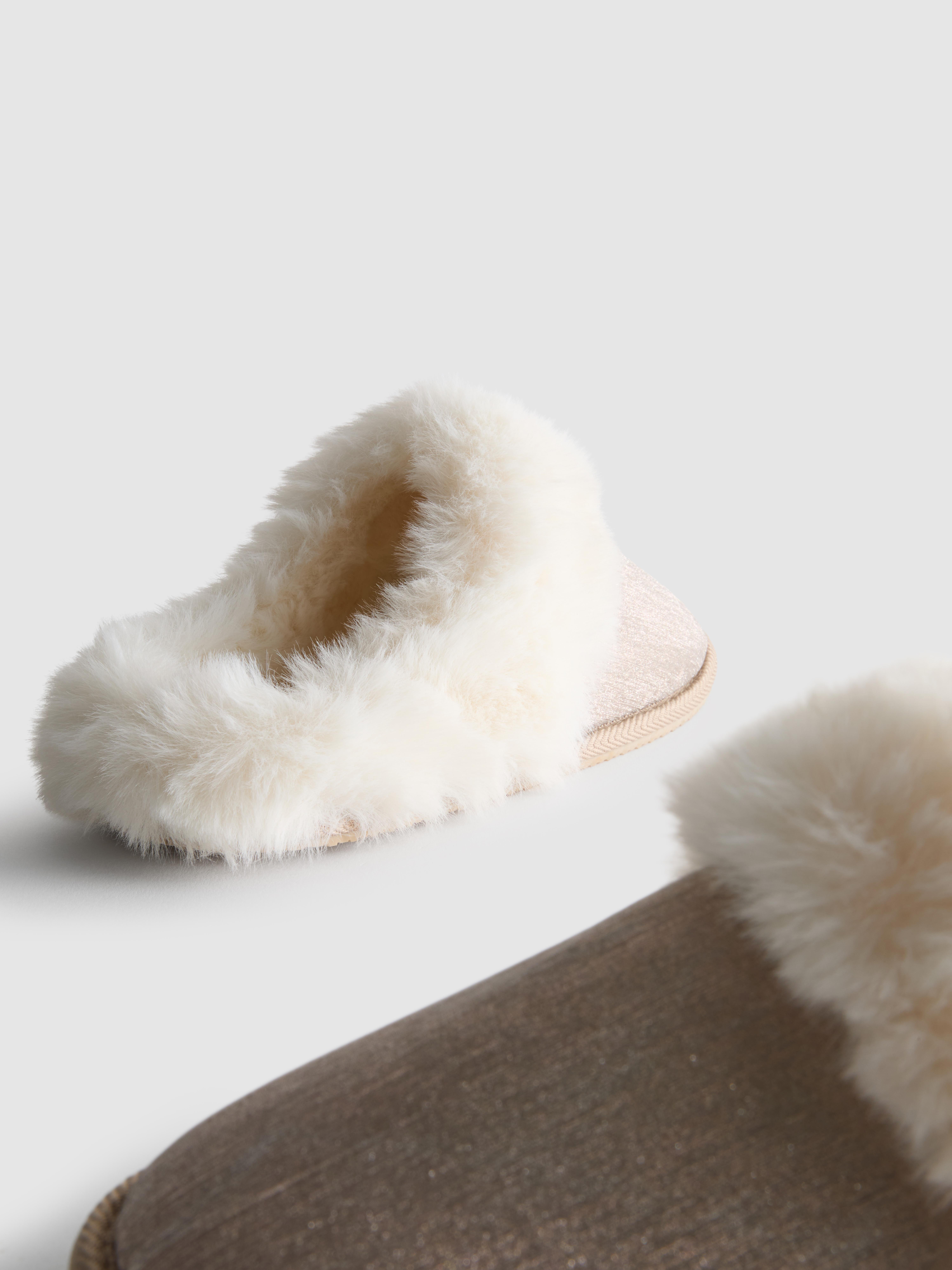 Faux Fur Glitter Mule Slippers