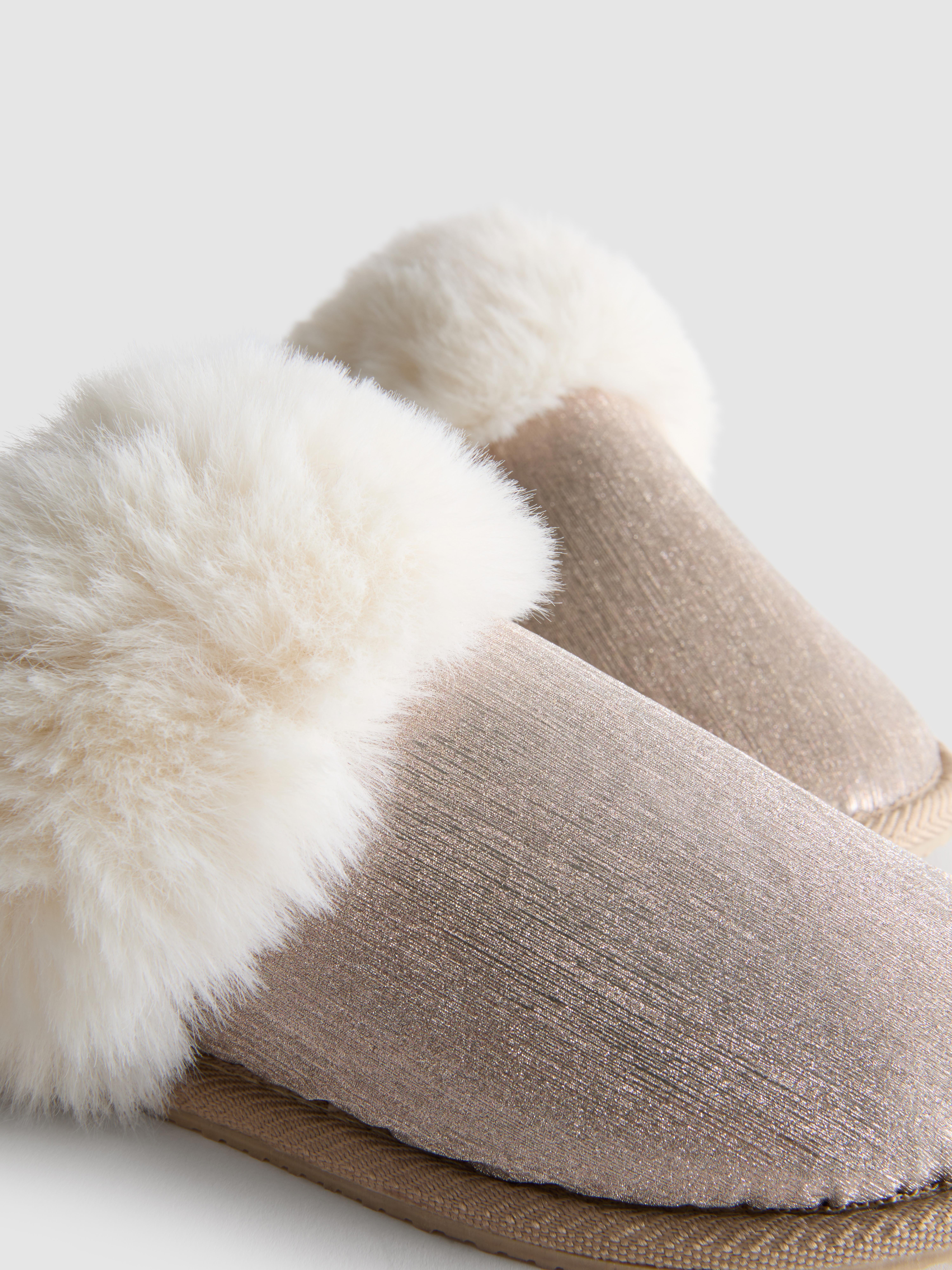 Faux Fur Glitter Mule Slippers