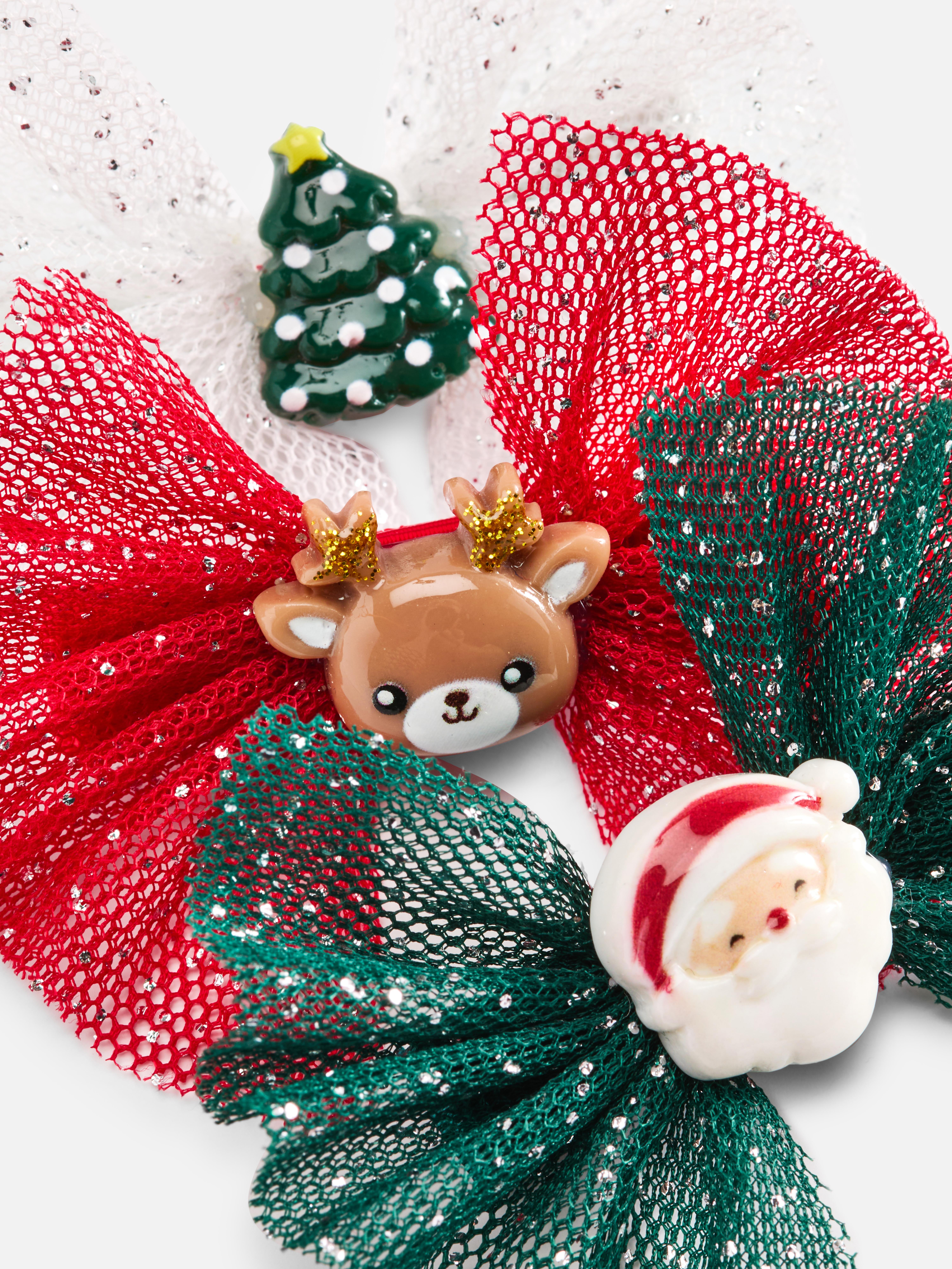 3pk Christmas Tulle Bow Hair Clips