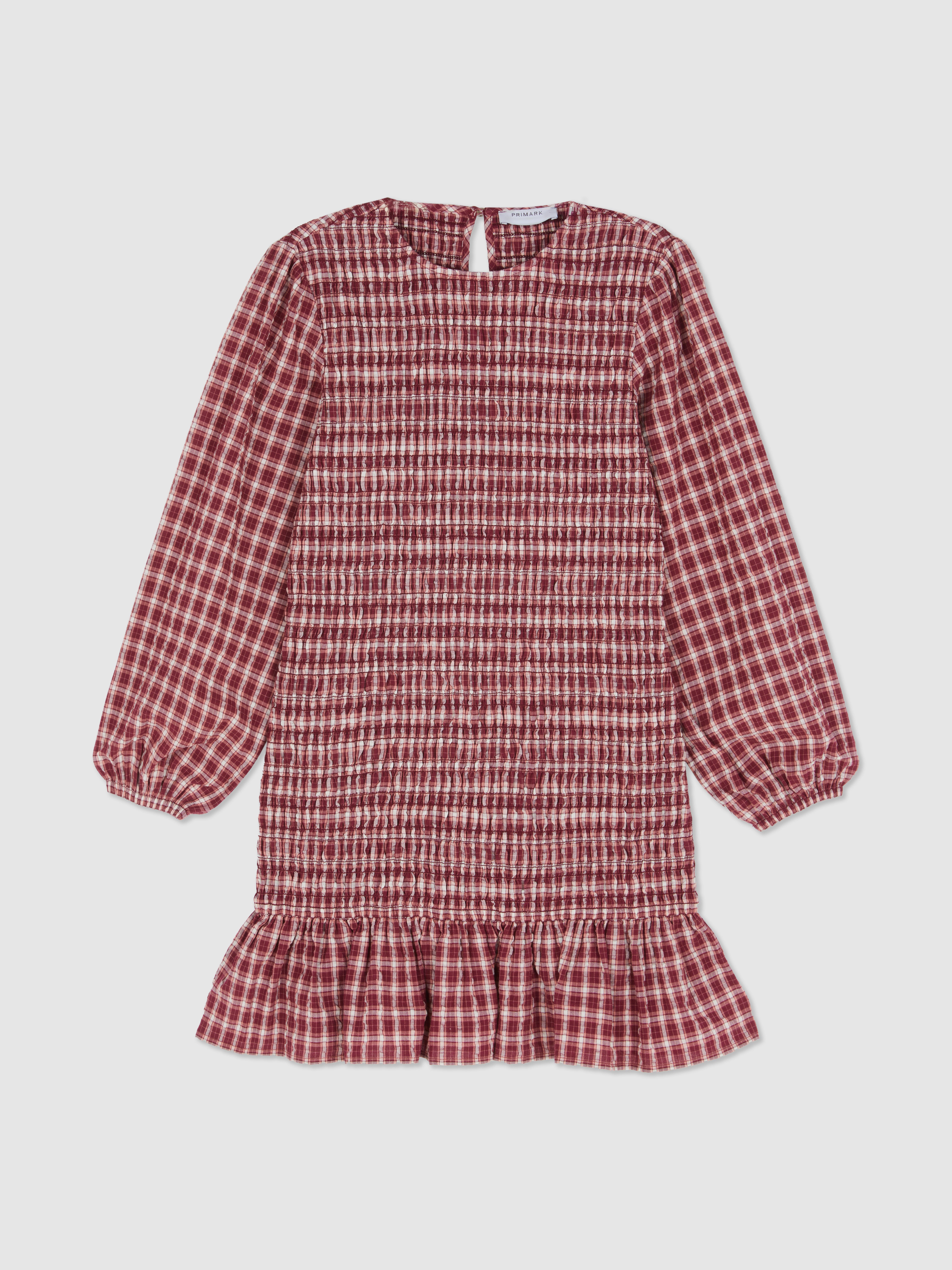 7-15yrs | Check Shirred Long Sleeve Dress