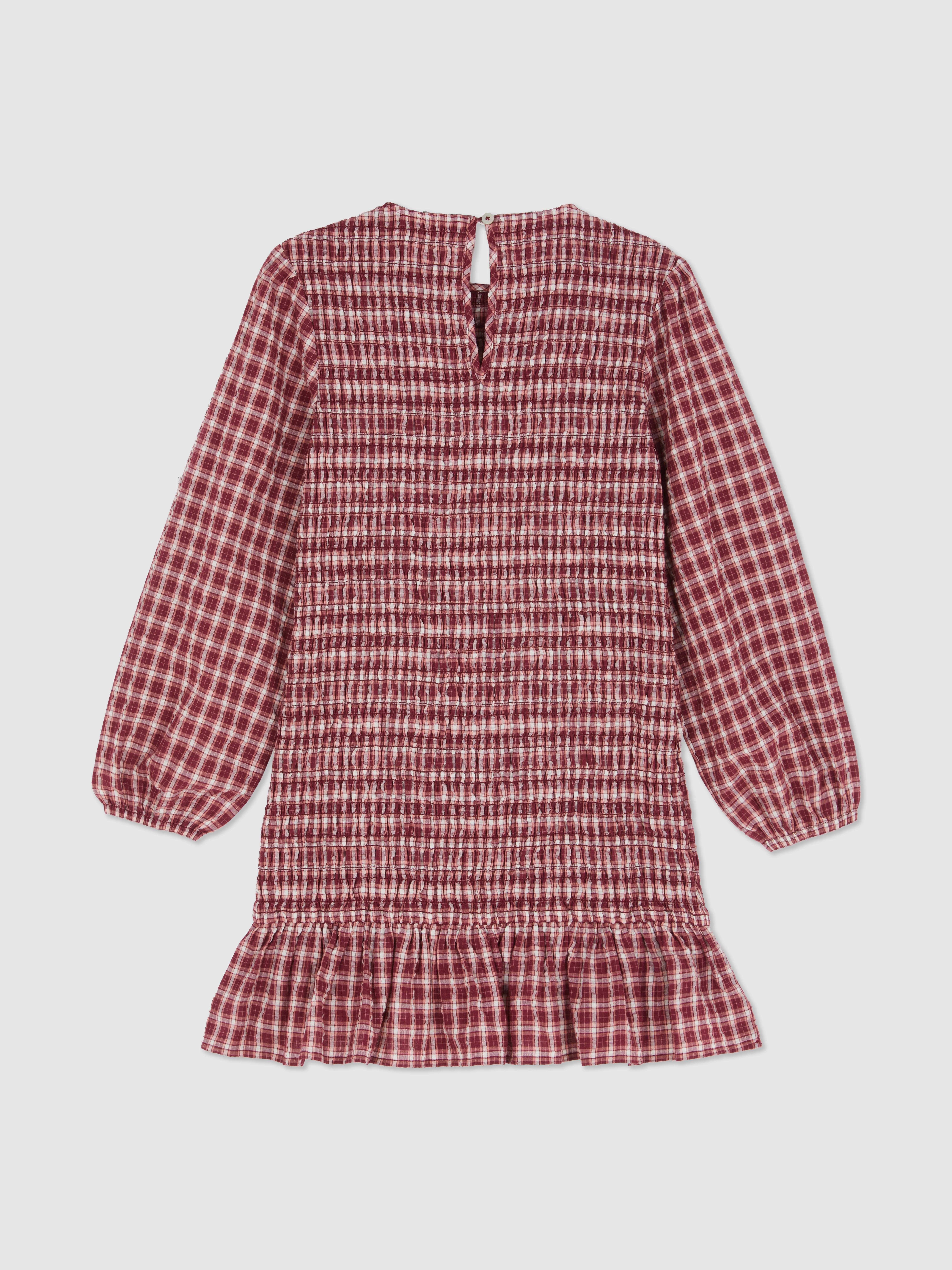 7-15yrs | Check Shirred Long Sleeve Dress