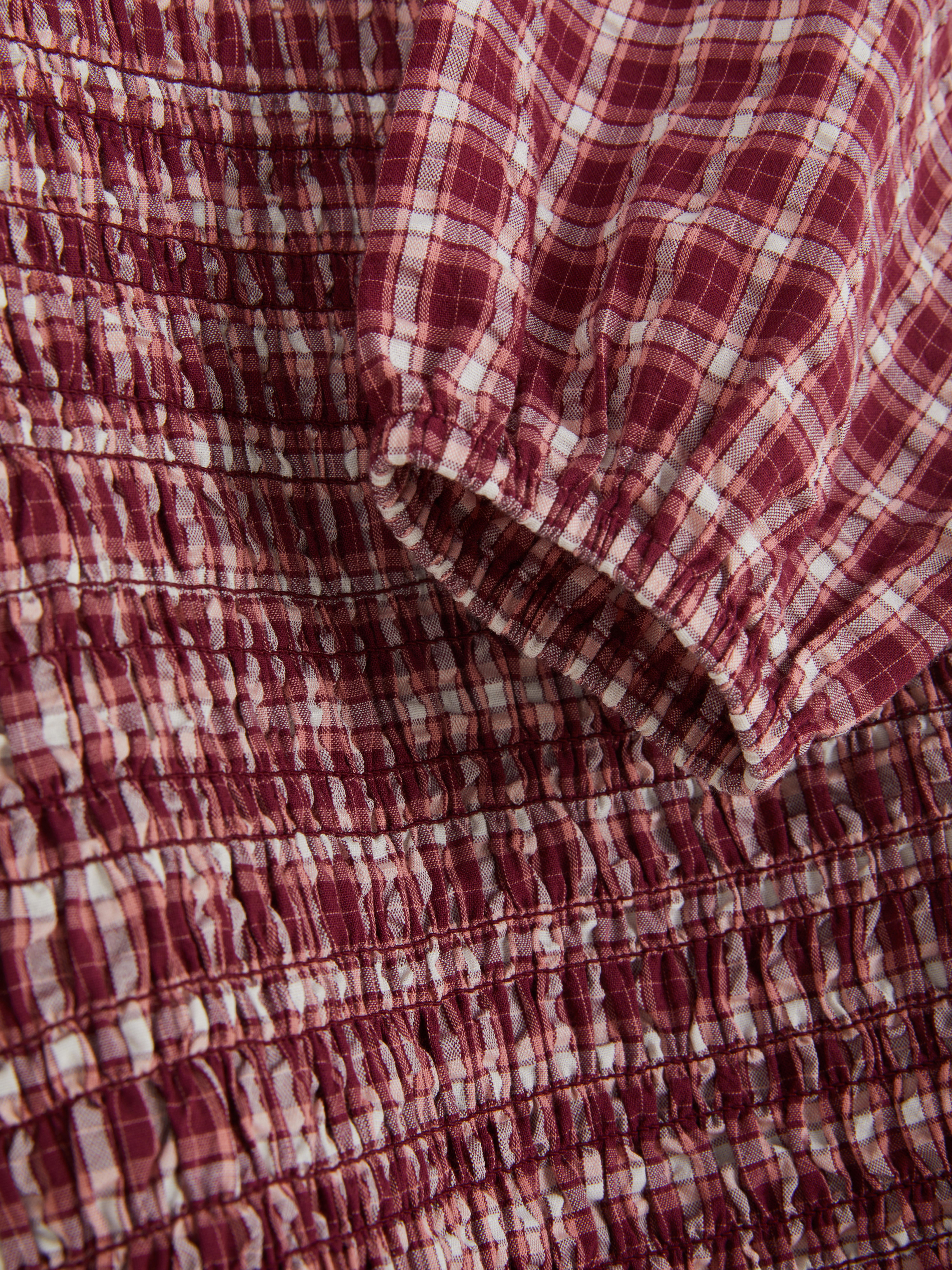 7-15yrs | Check Shirred Long Sleeve Dress