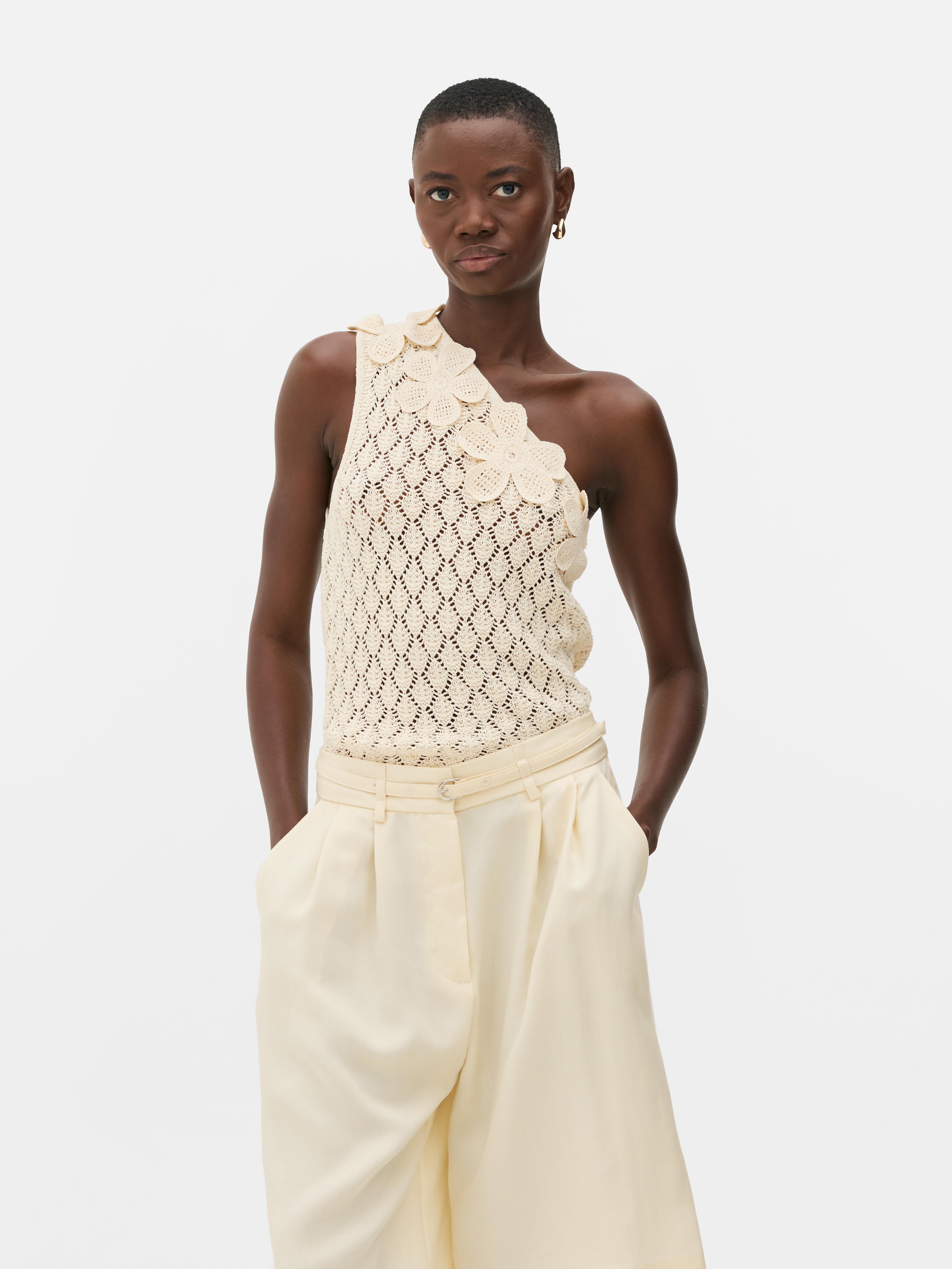 Maglia uncinetto asimmetrica floreale