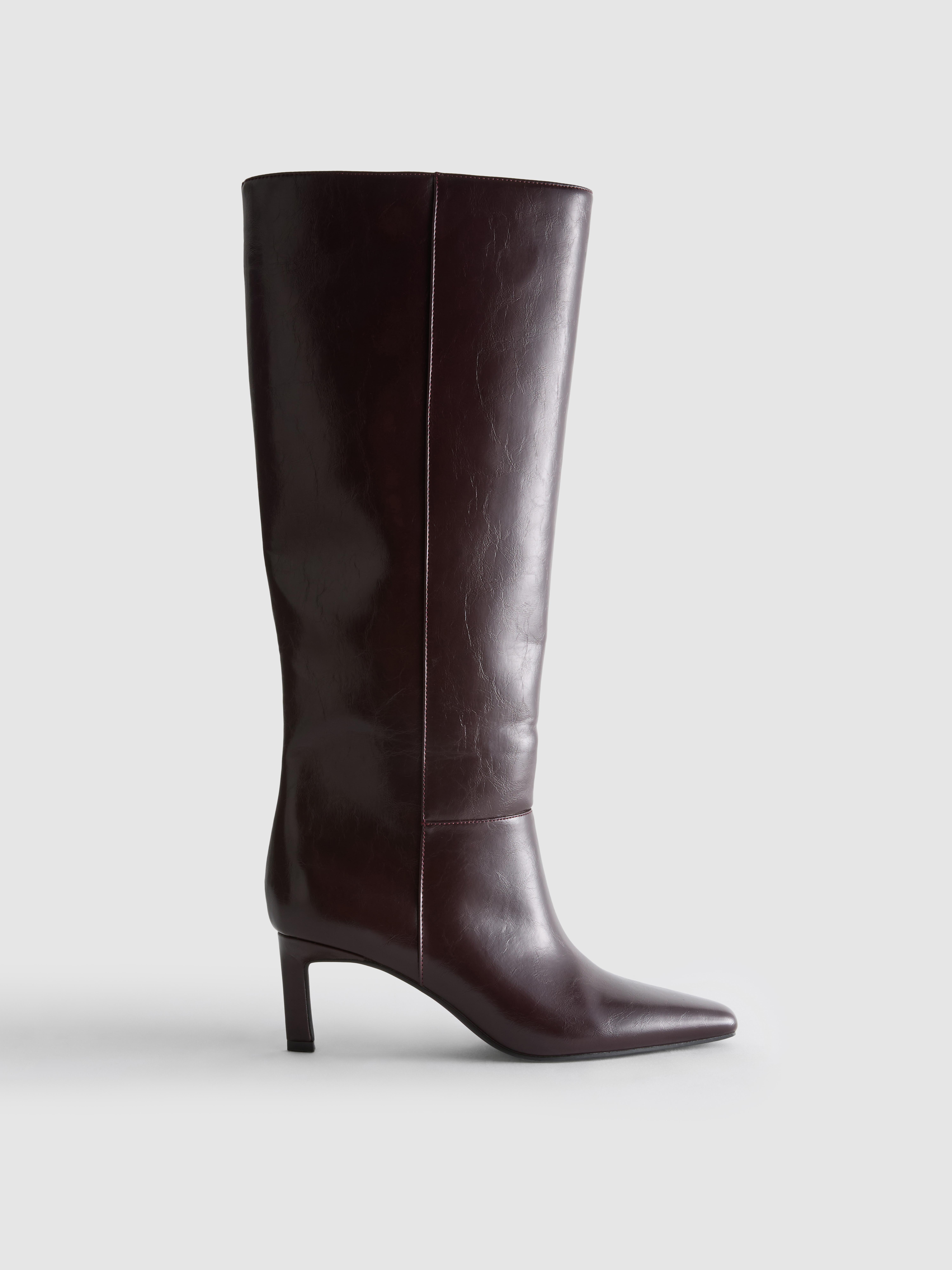 Square Toe Faux Leather Heeled Boots