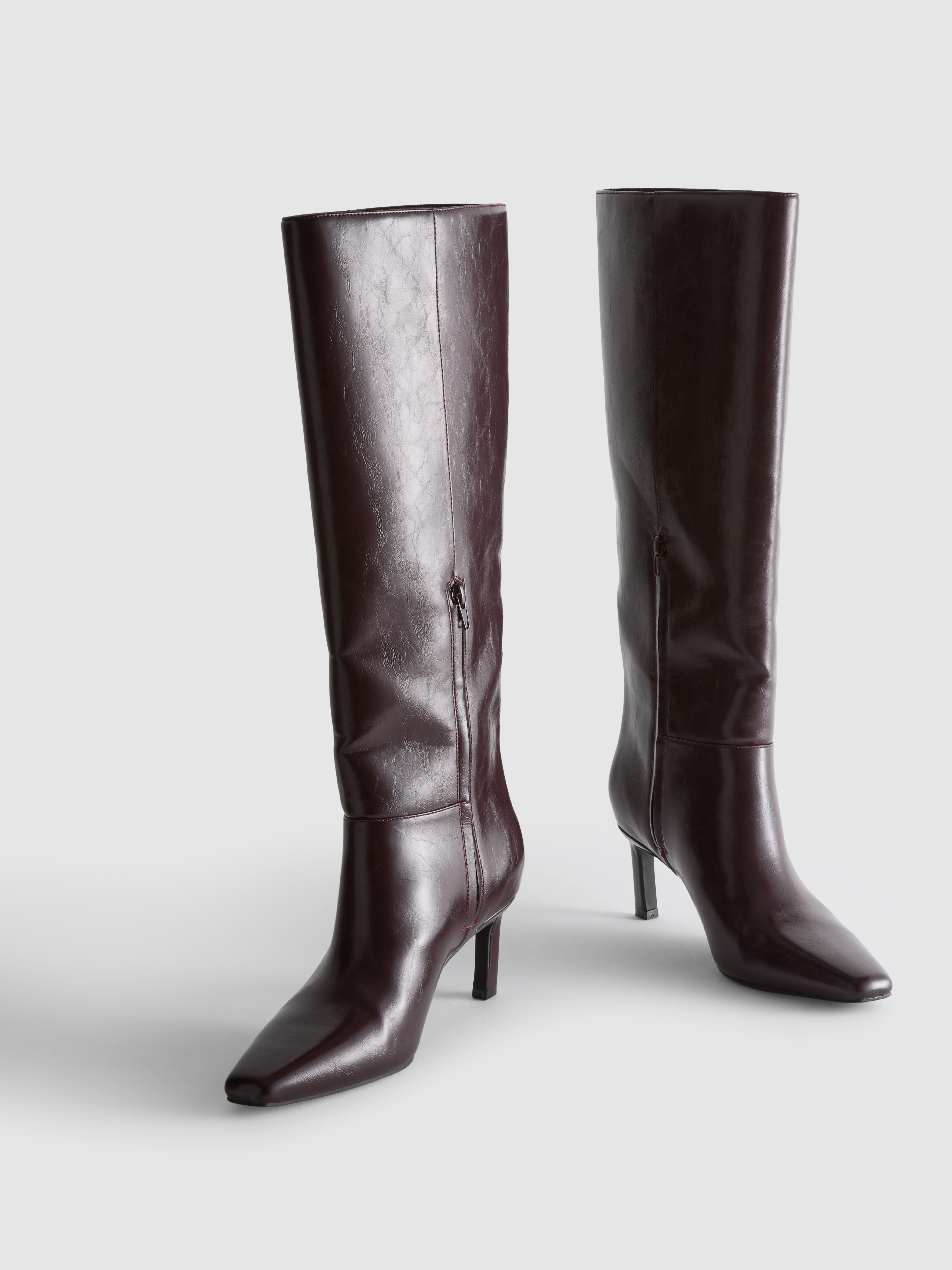 Square Toe Faux Leather Heeled Boots