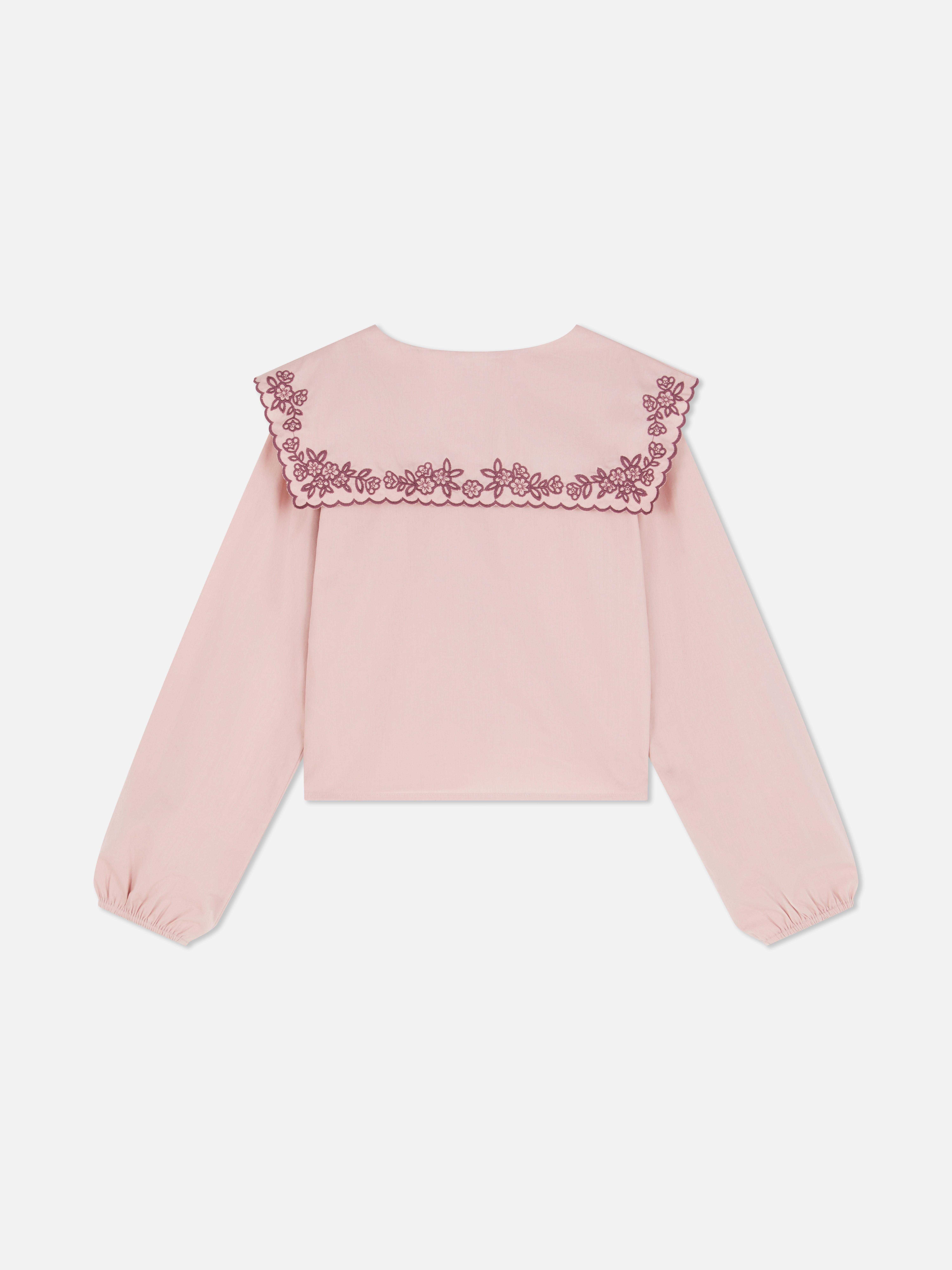 7-15 años | Blusa con cuello bordado floral