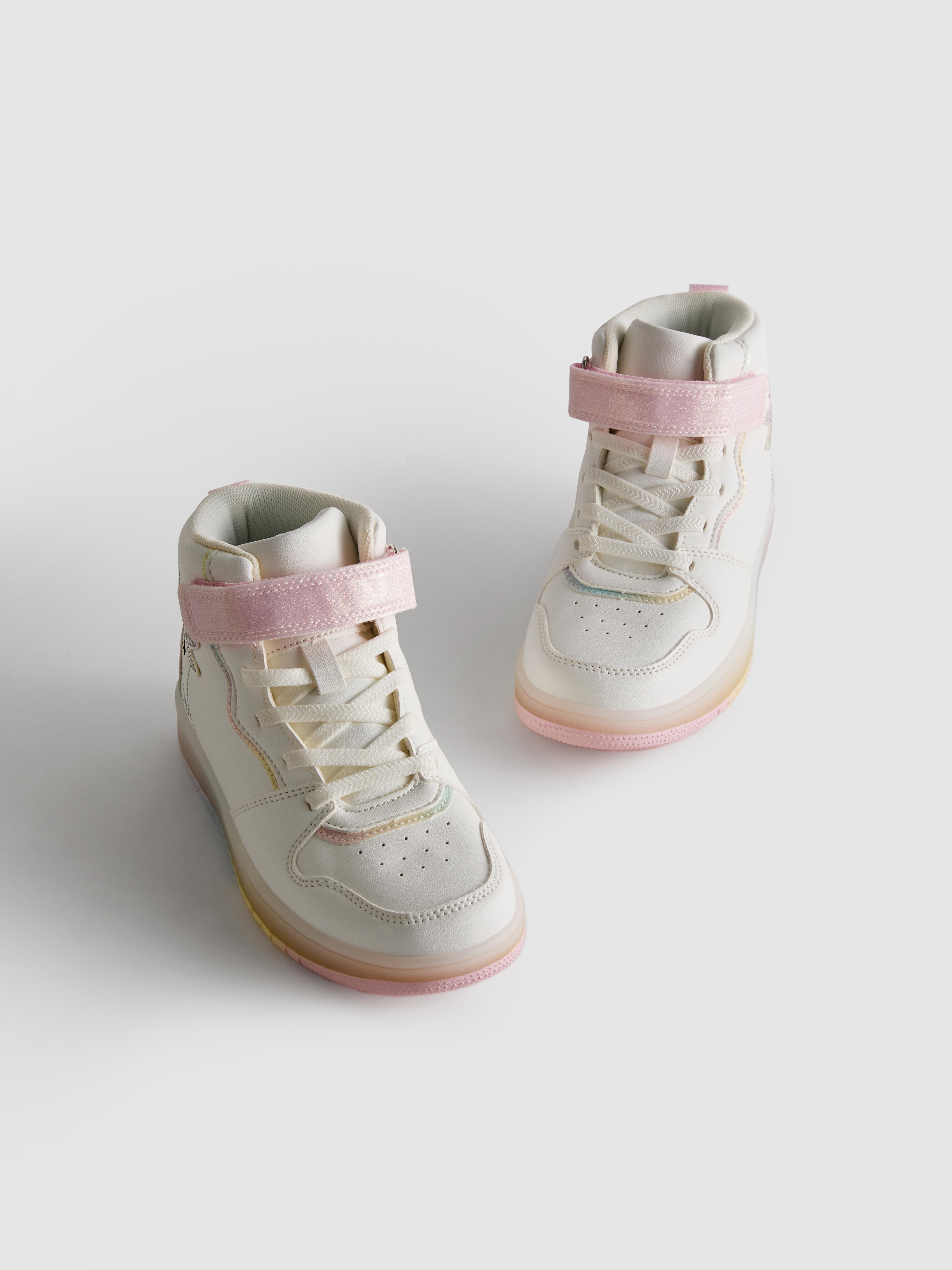 Girls White Unicorn Light Up High-Top Sneakers