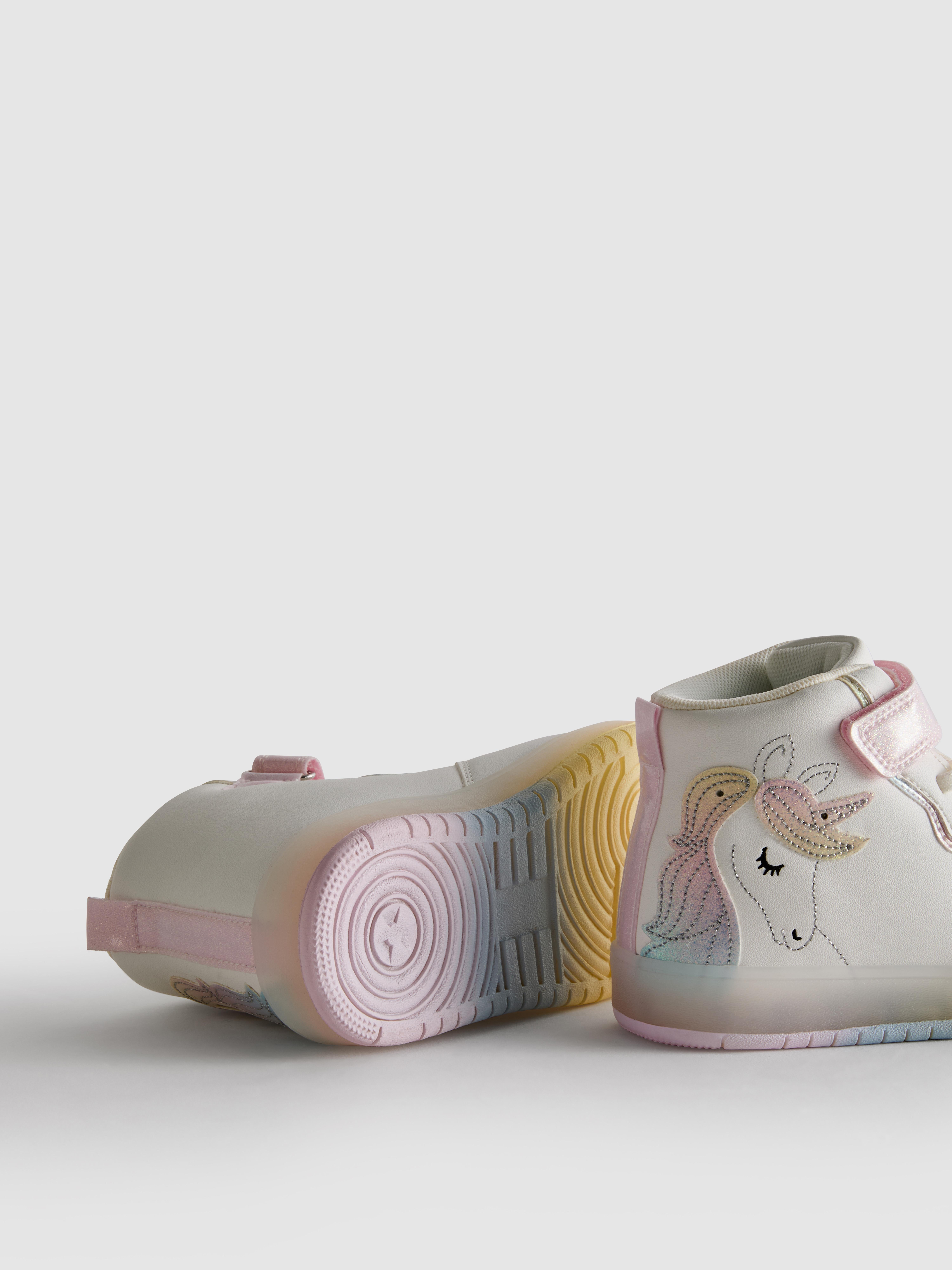 Girls White Unicorn Light Up High-Top Sneakers