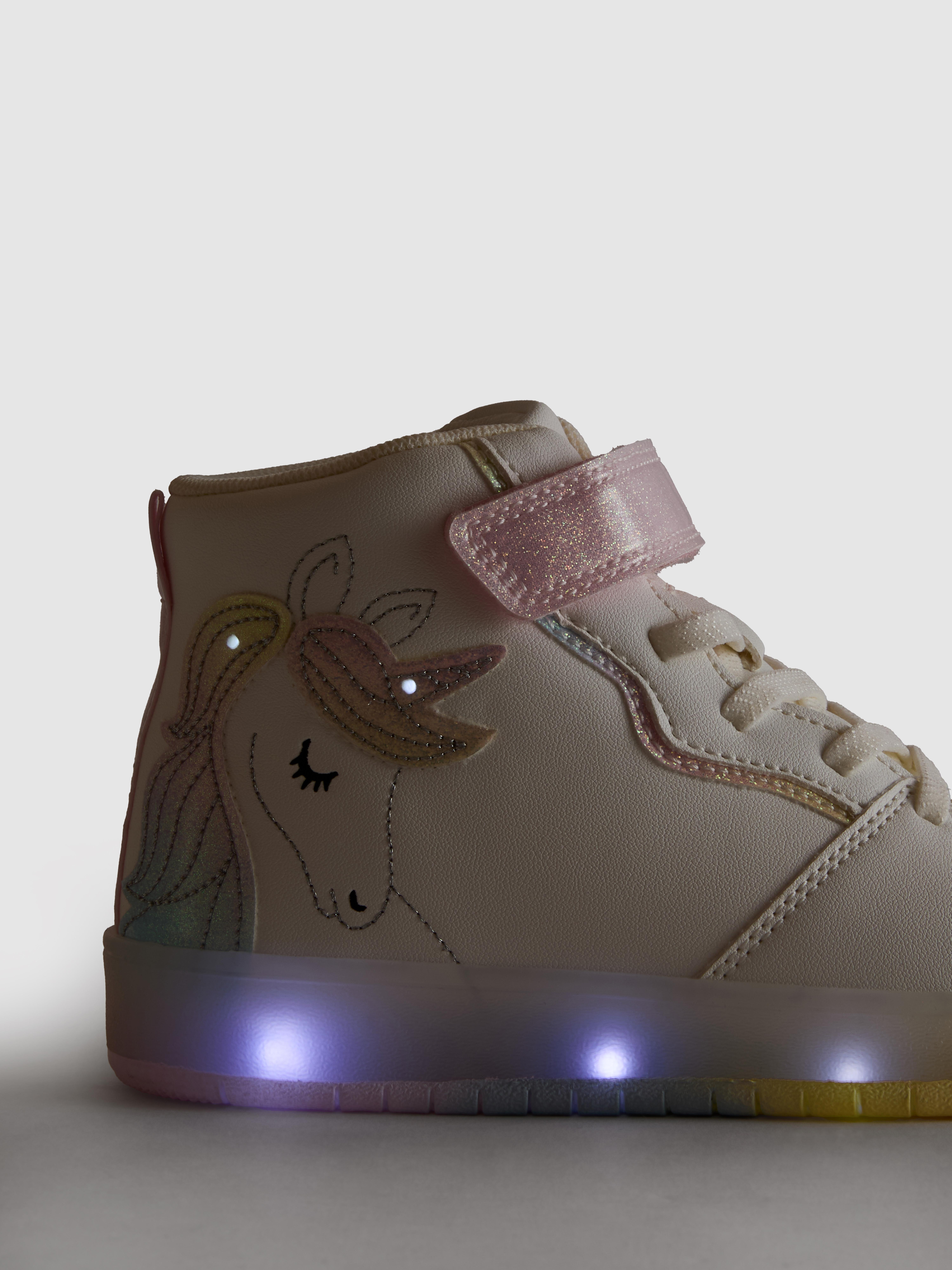 Girls White Unicorn Light Up High-Top Sneakers