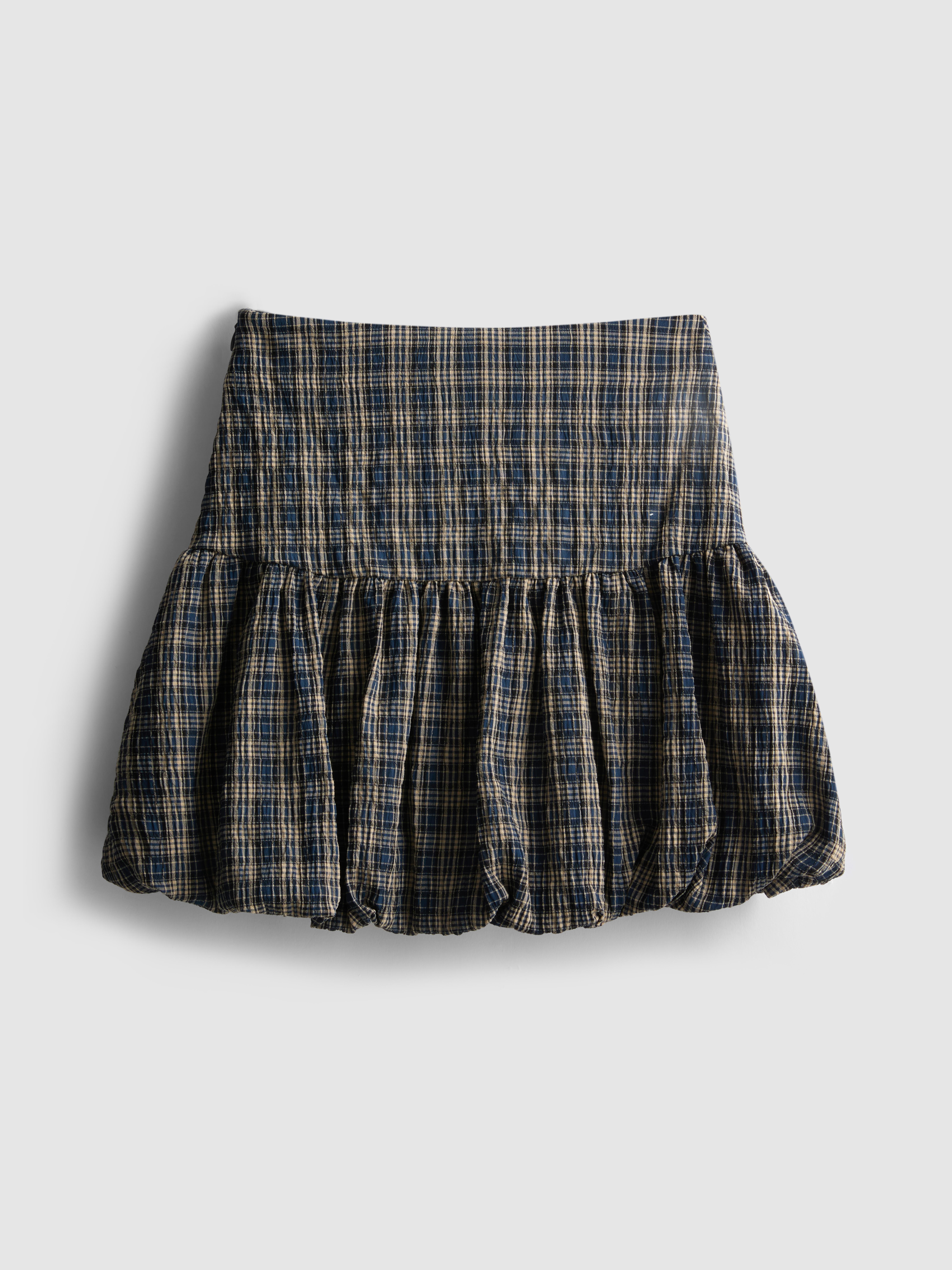 Girls Navy 7-15yrs | Check Bubble Hem Skirt