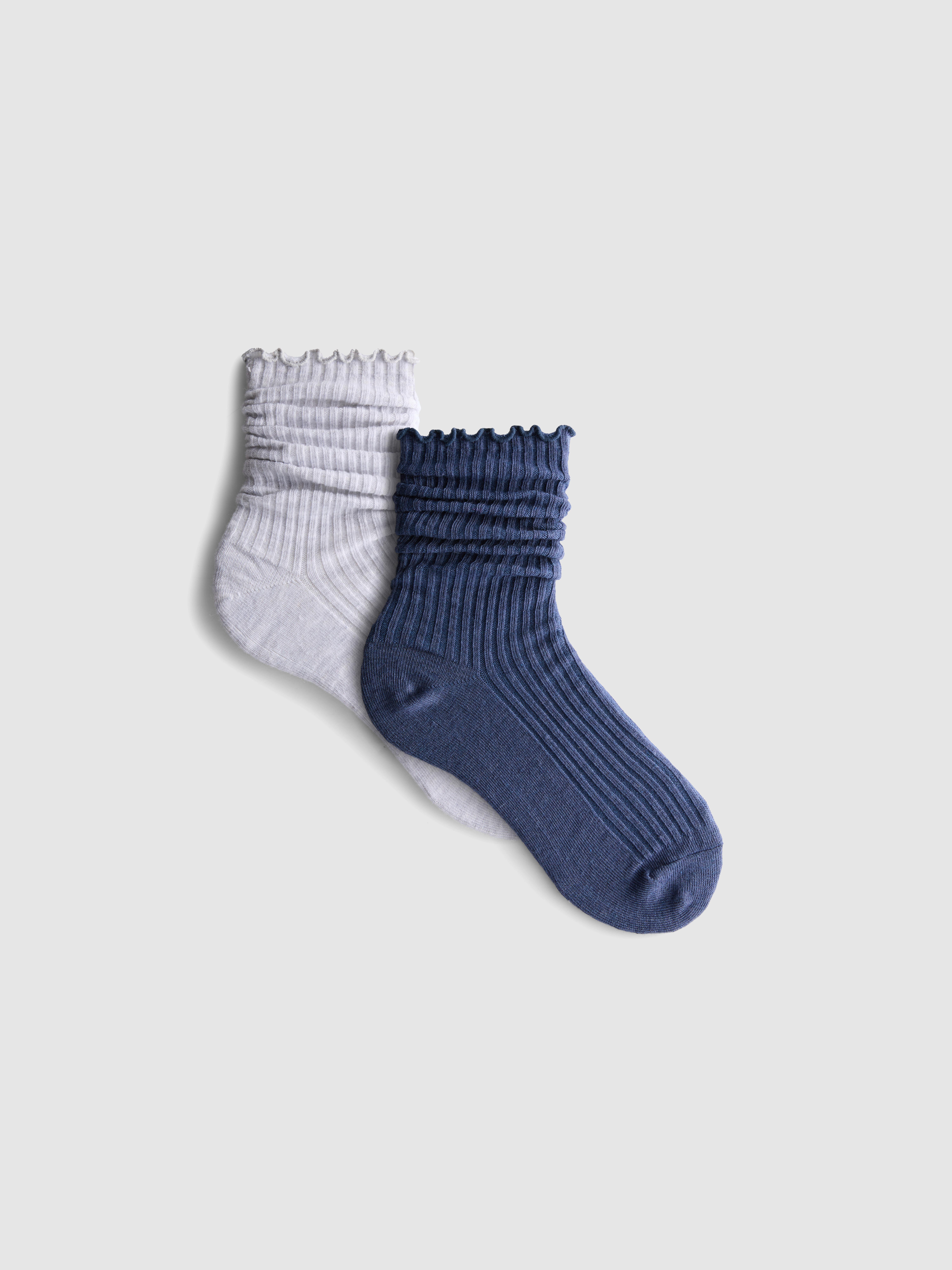 2pk Lettuce Trim Ribbed Crew Socks