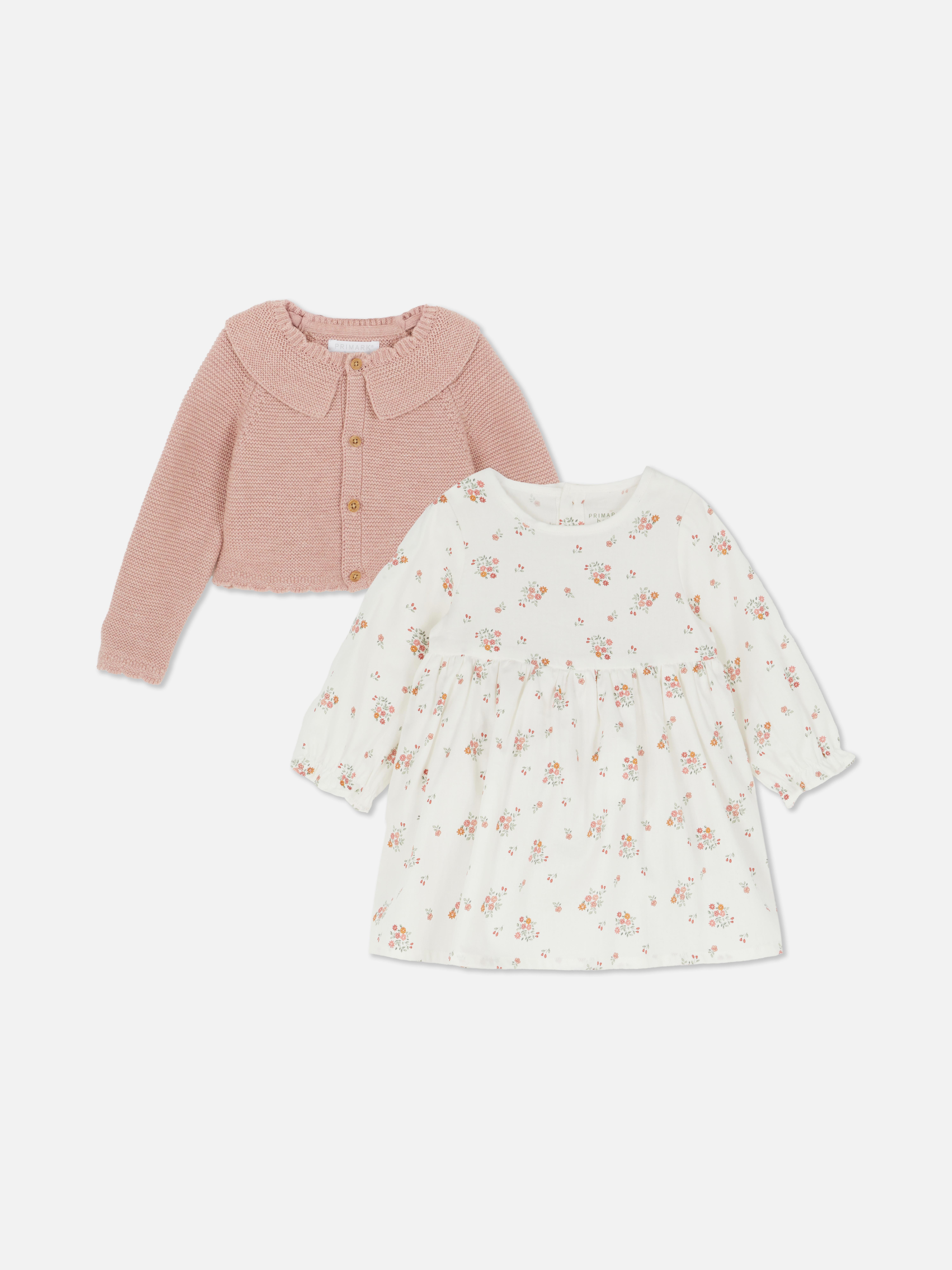 0-18mths | Floral Dress and Cardigan Set