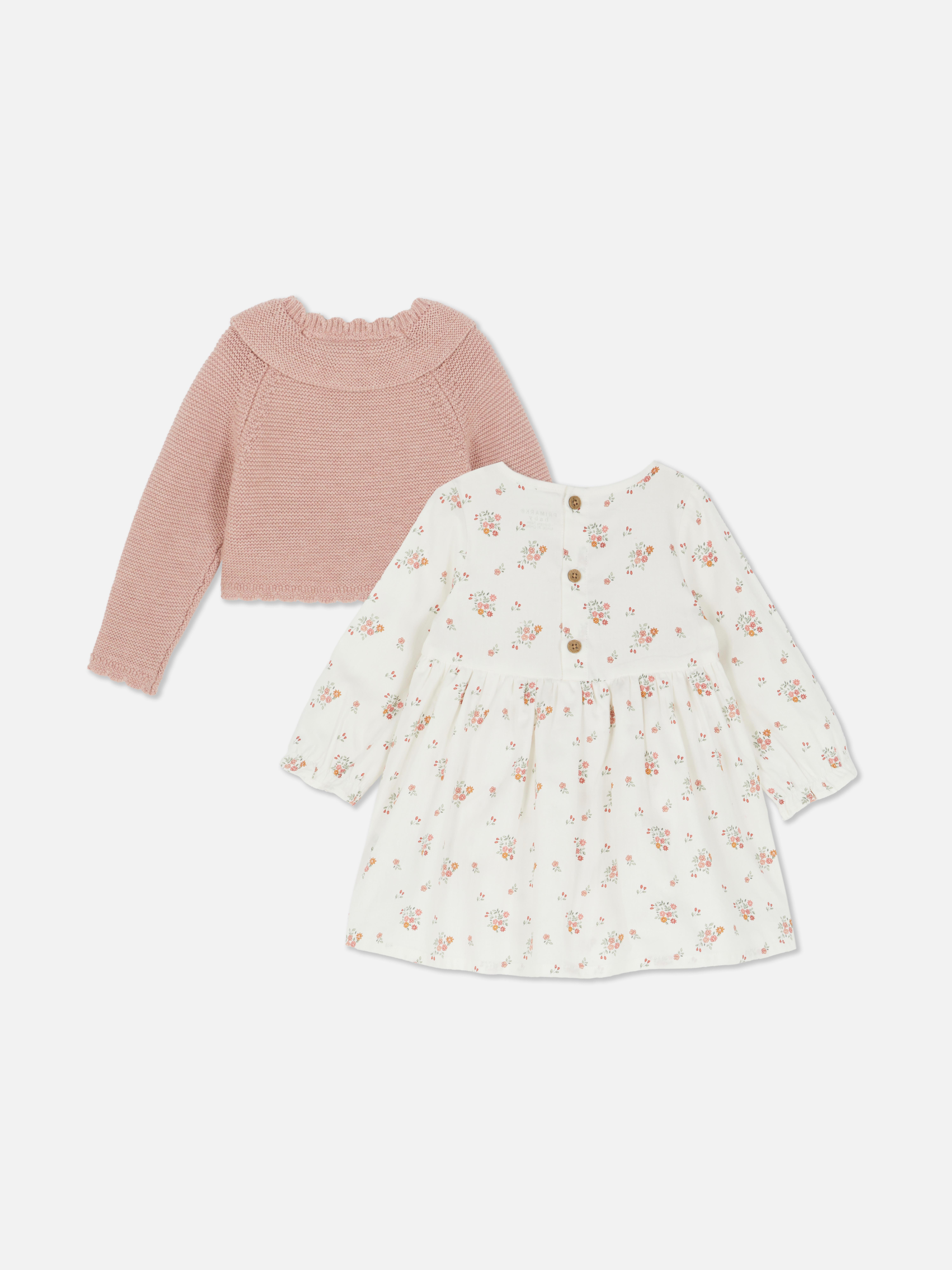 0-18mths | Floral Dress and Cardigan Set