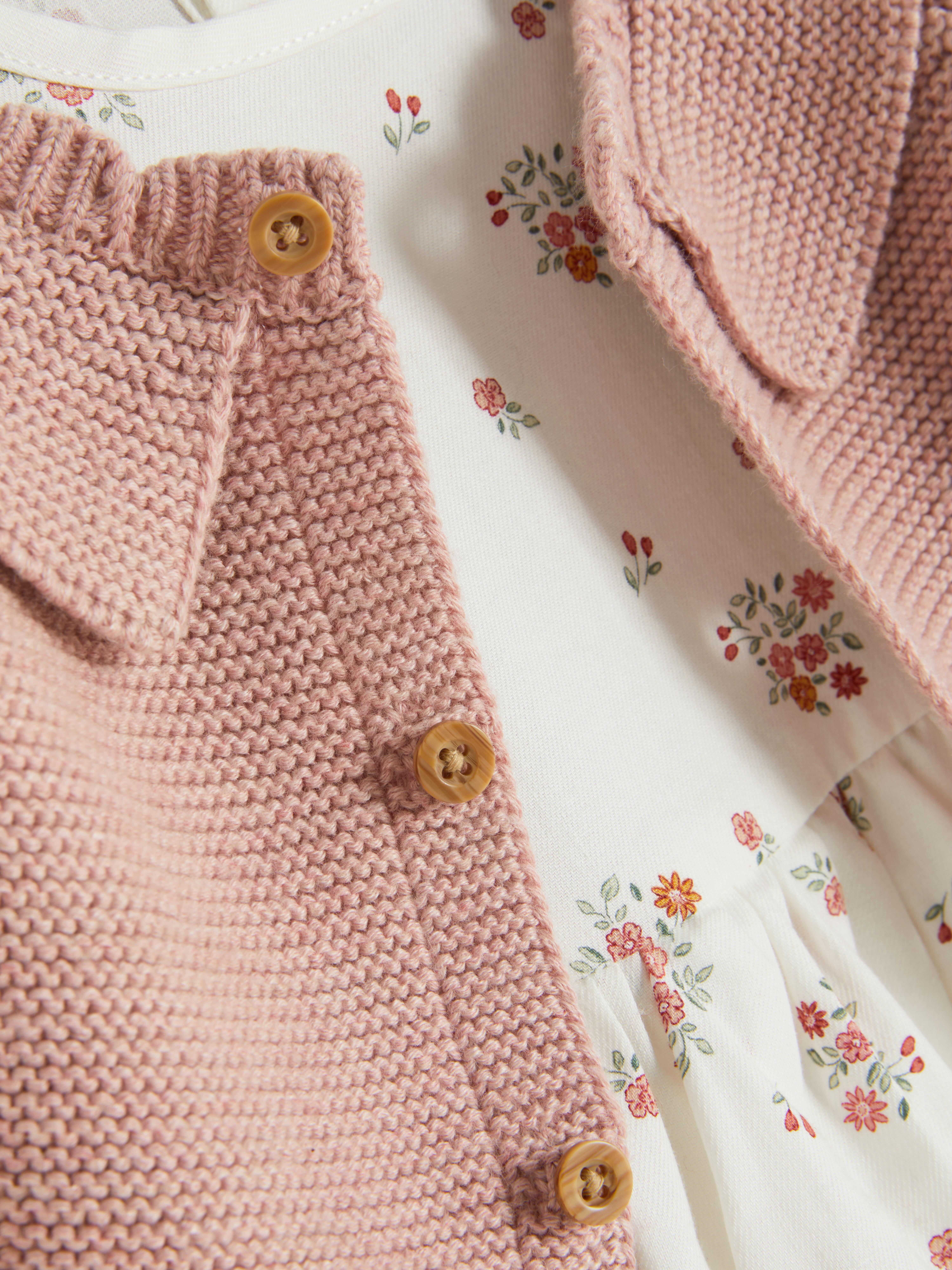 0-18mths | Floral Dress and Cardigan Set