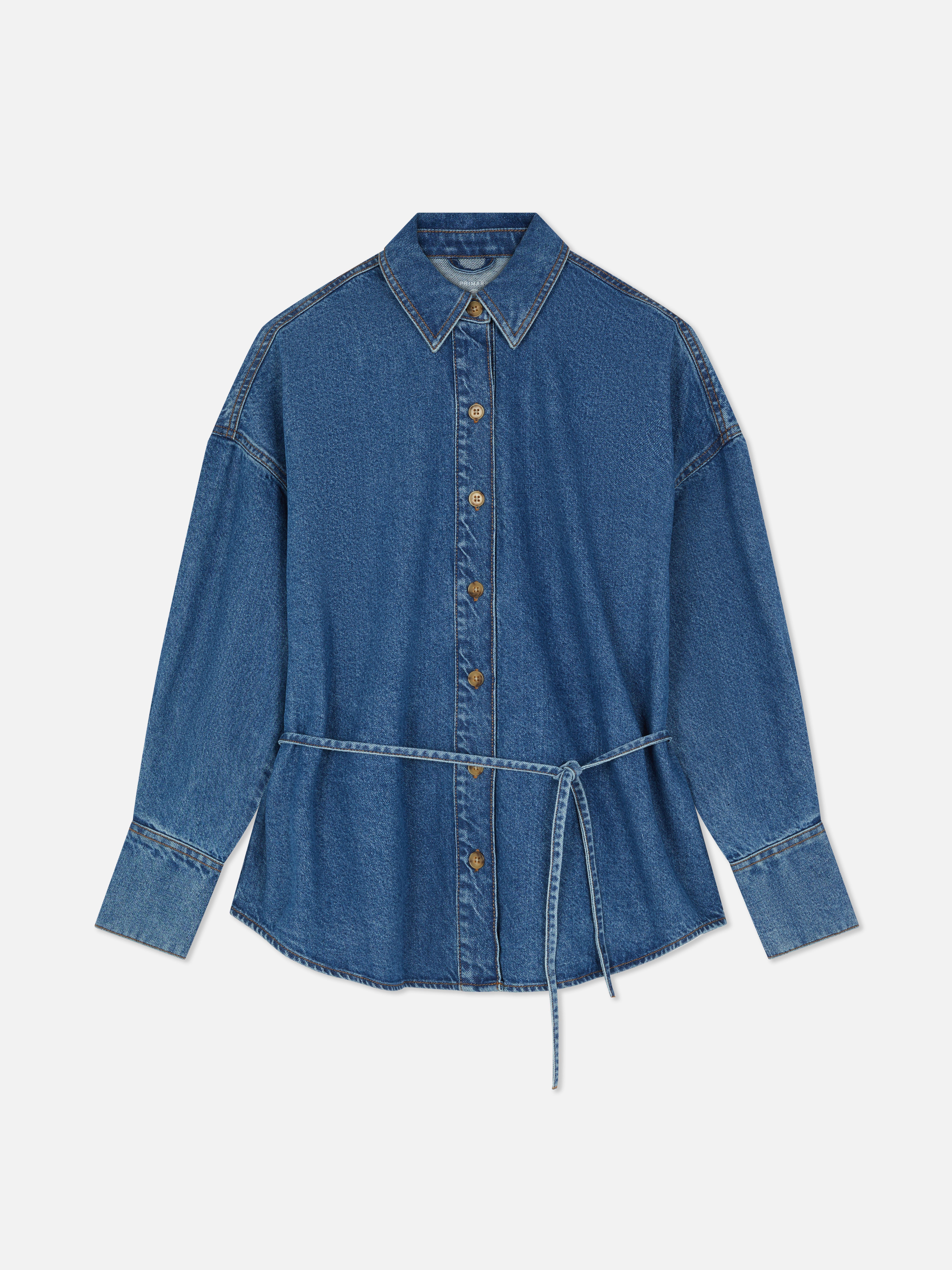 Cotton Denim Tie Detail Shirt