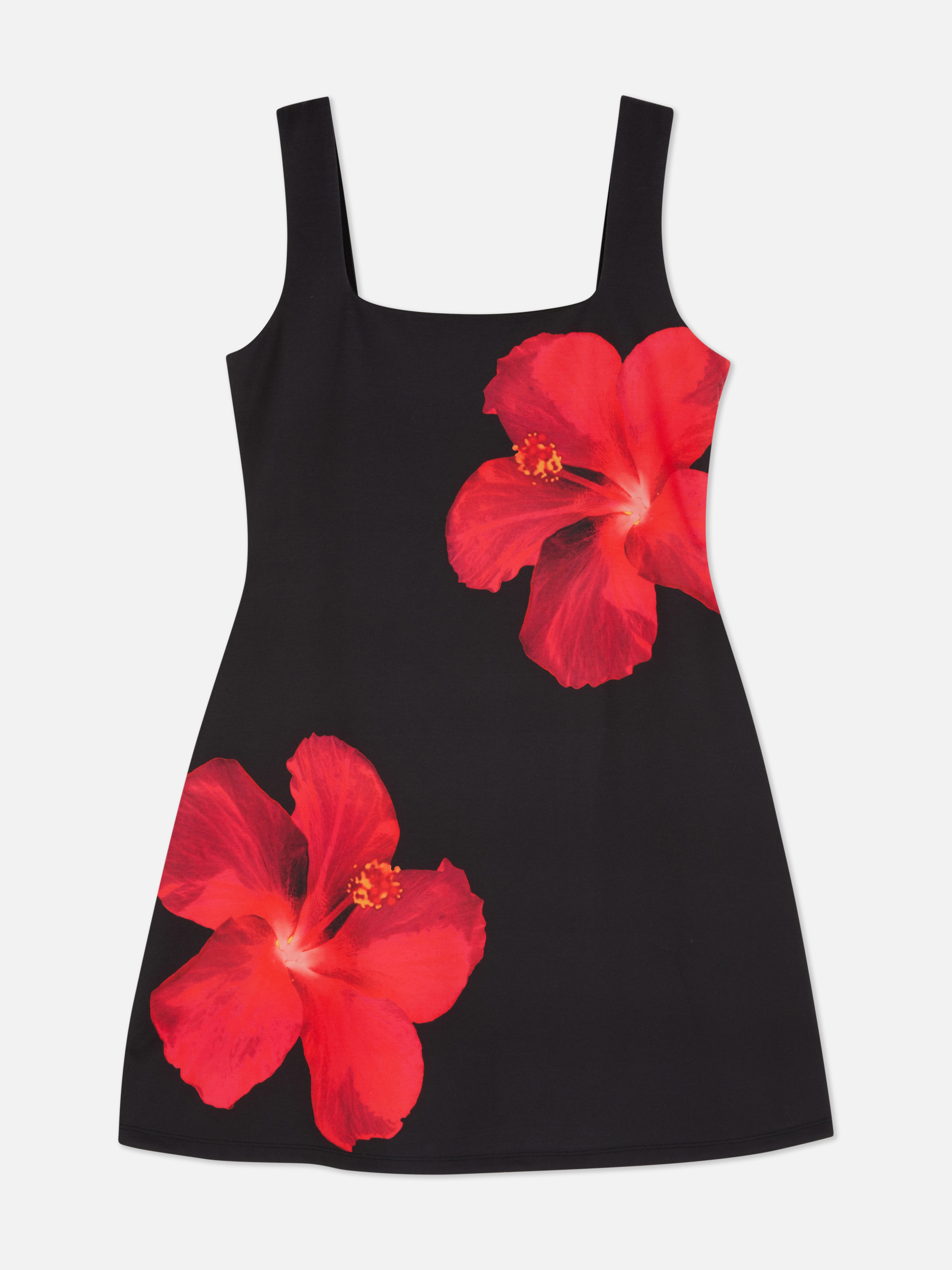 Mini robe à bretelles et motif hibiscus