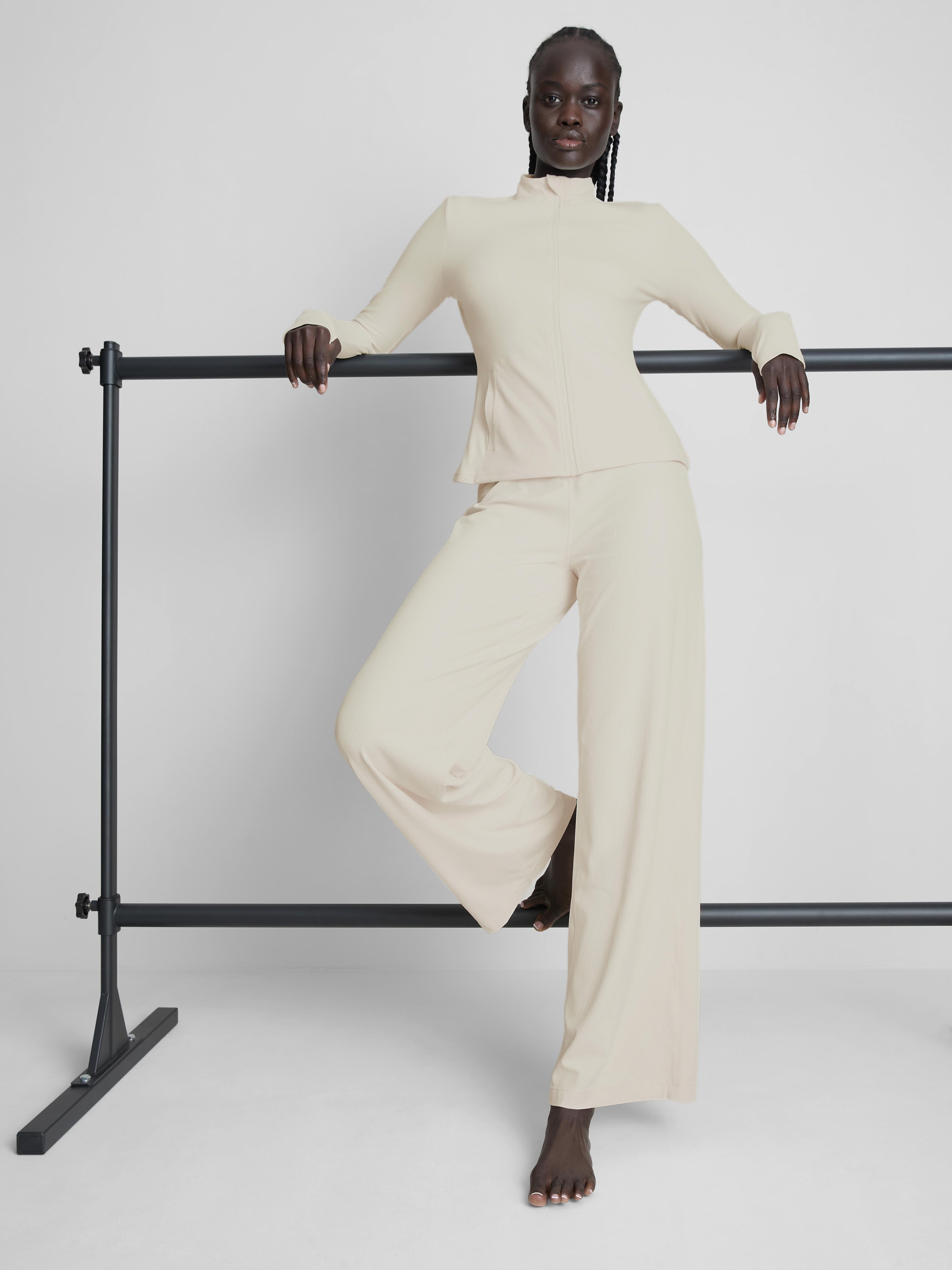 Women's Ivory Ribbed Zip Through Performance Jacket