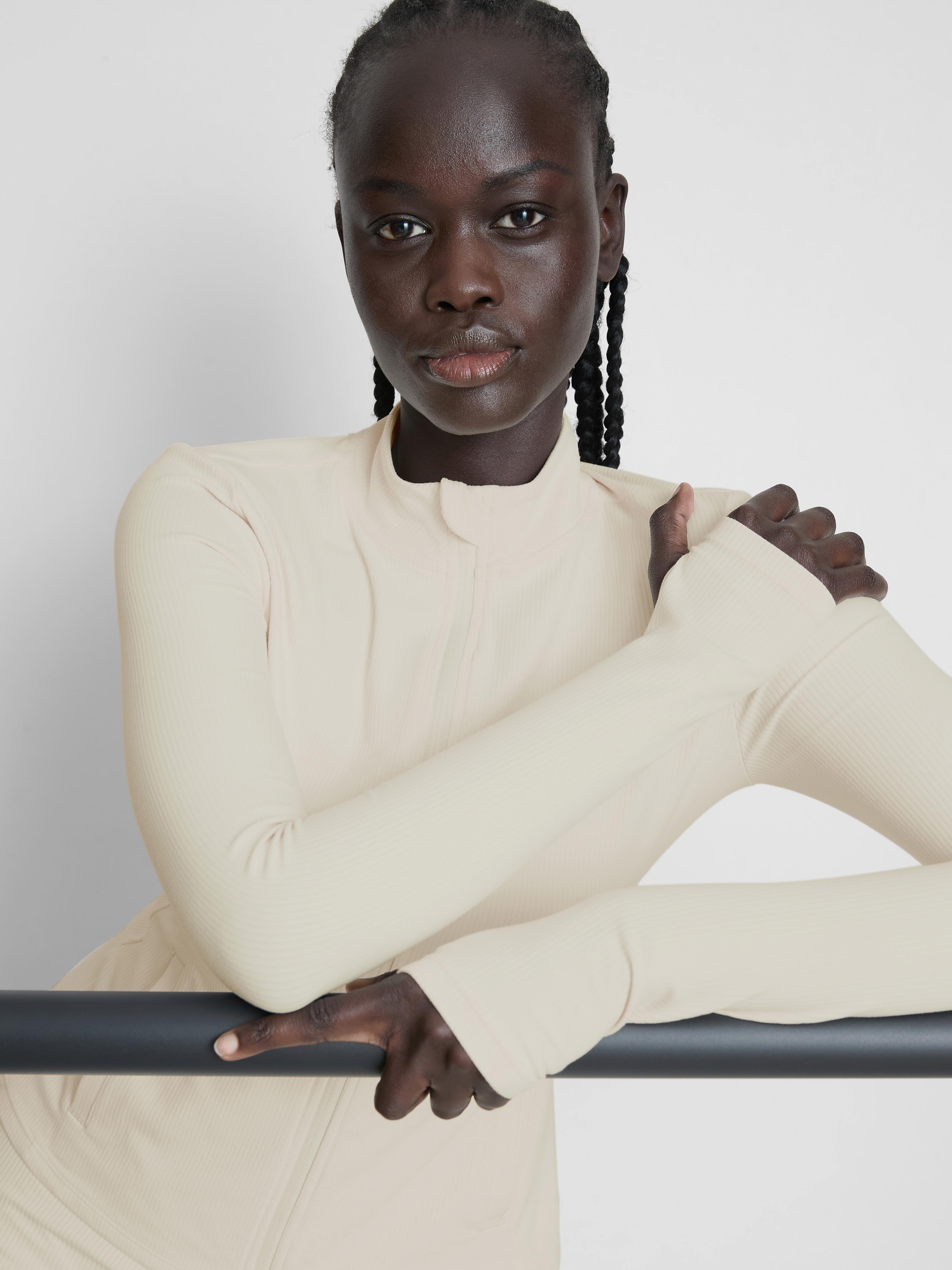 Women's Ivory Ribbed Zip Through Performance Jacket