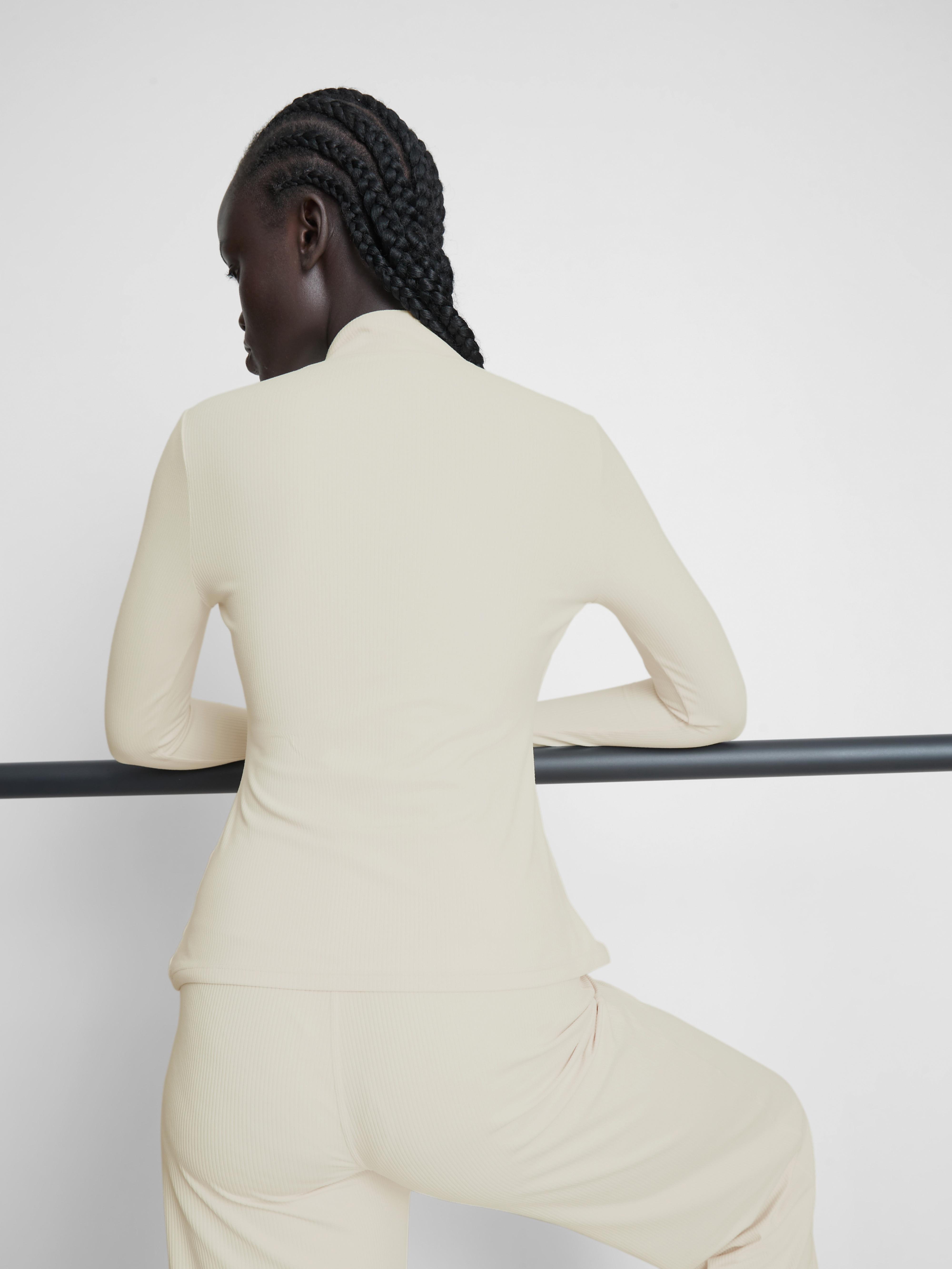 Women's Ivory Ribbed Zip Through Performance Jacket