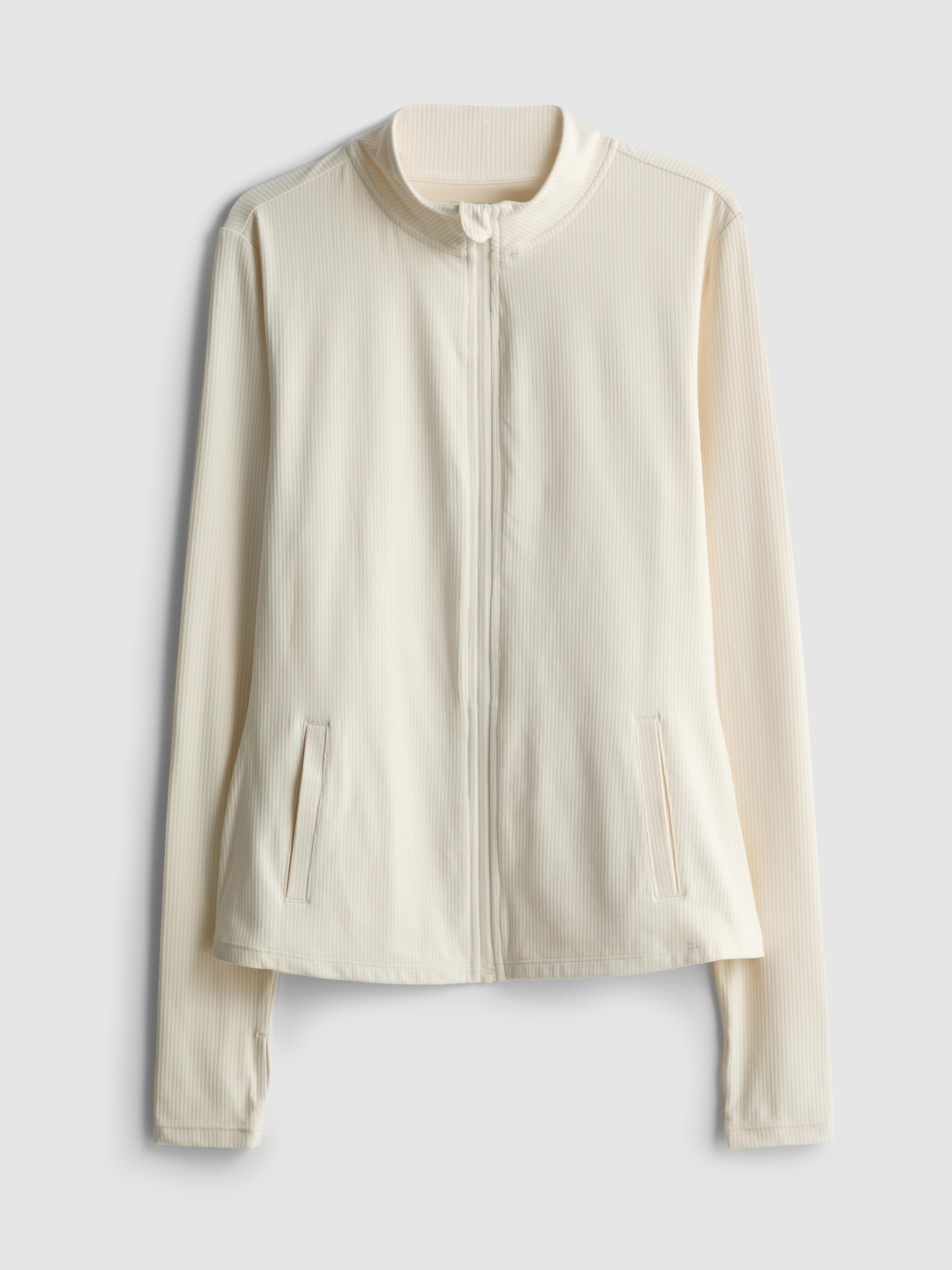 Women's Ivory Ribbed Zip Through Performance Jacket