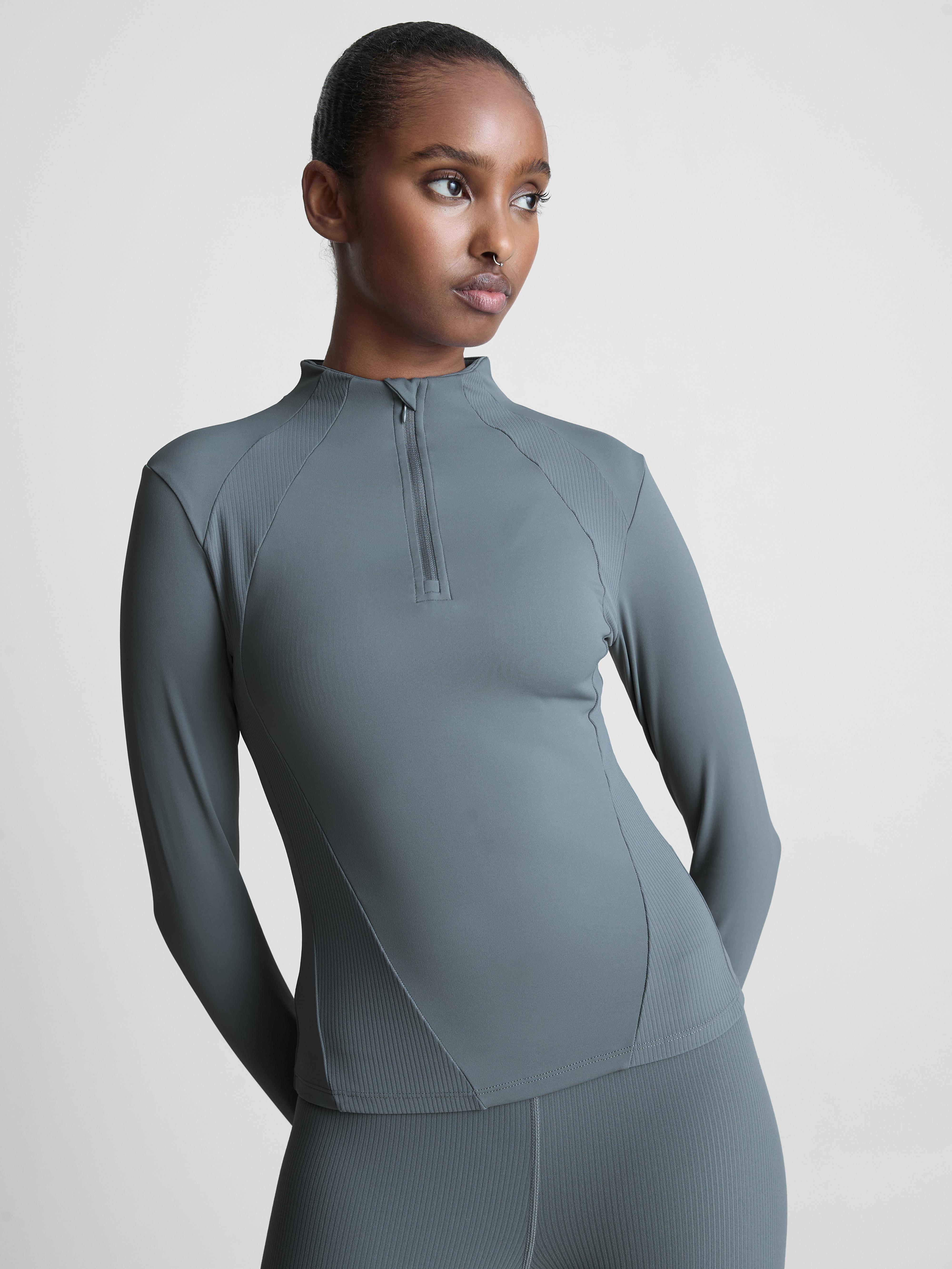 Ribbed High Collar Half Zip Sweatshirt