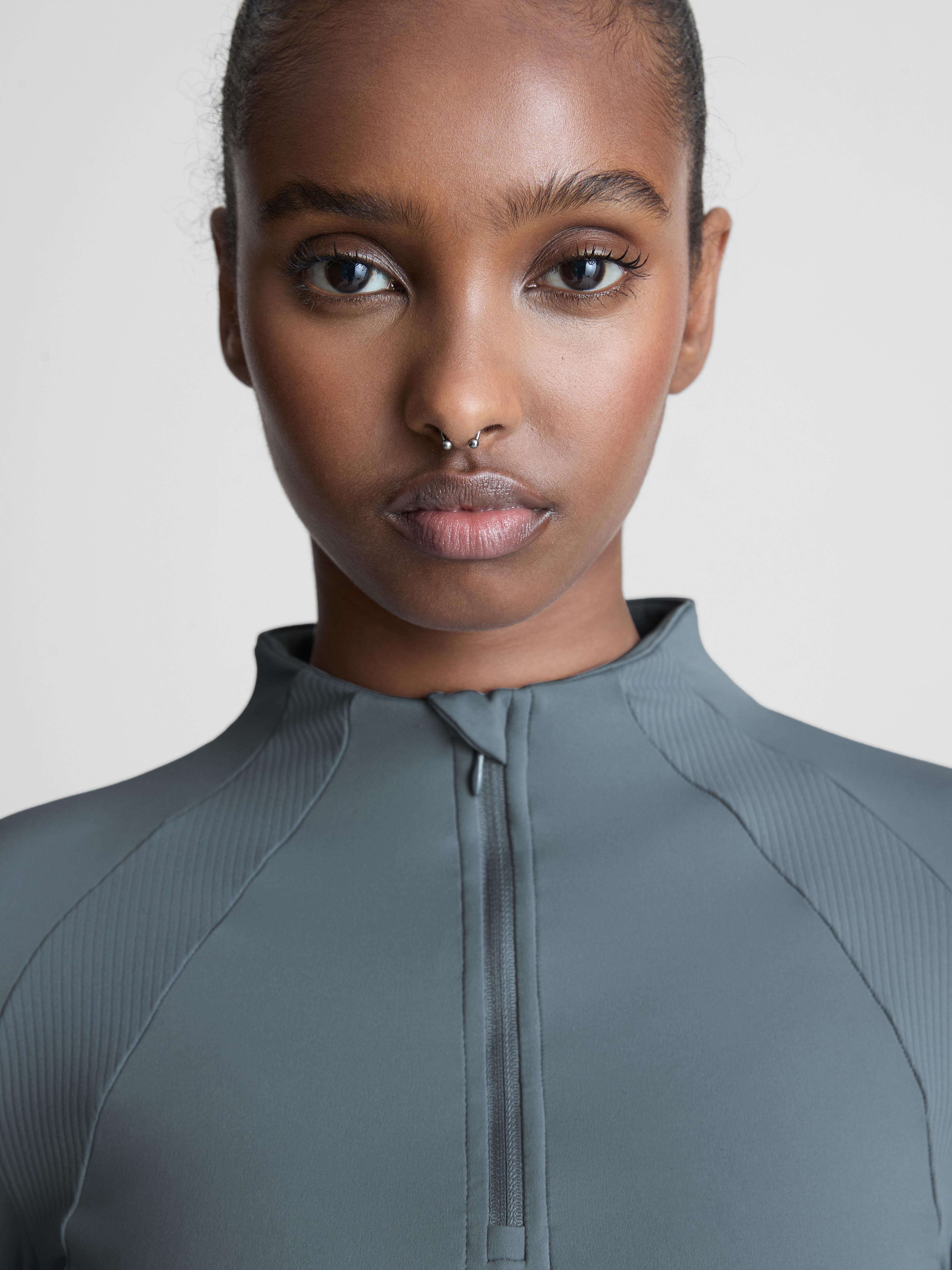 Ribbed High Collar Half Zip Sweatshirt