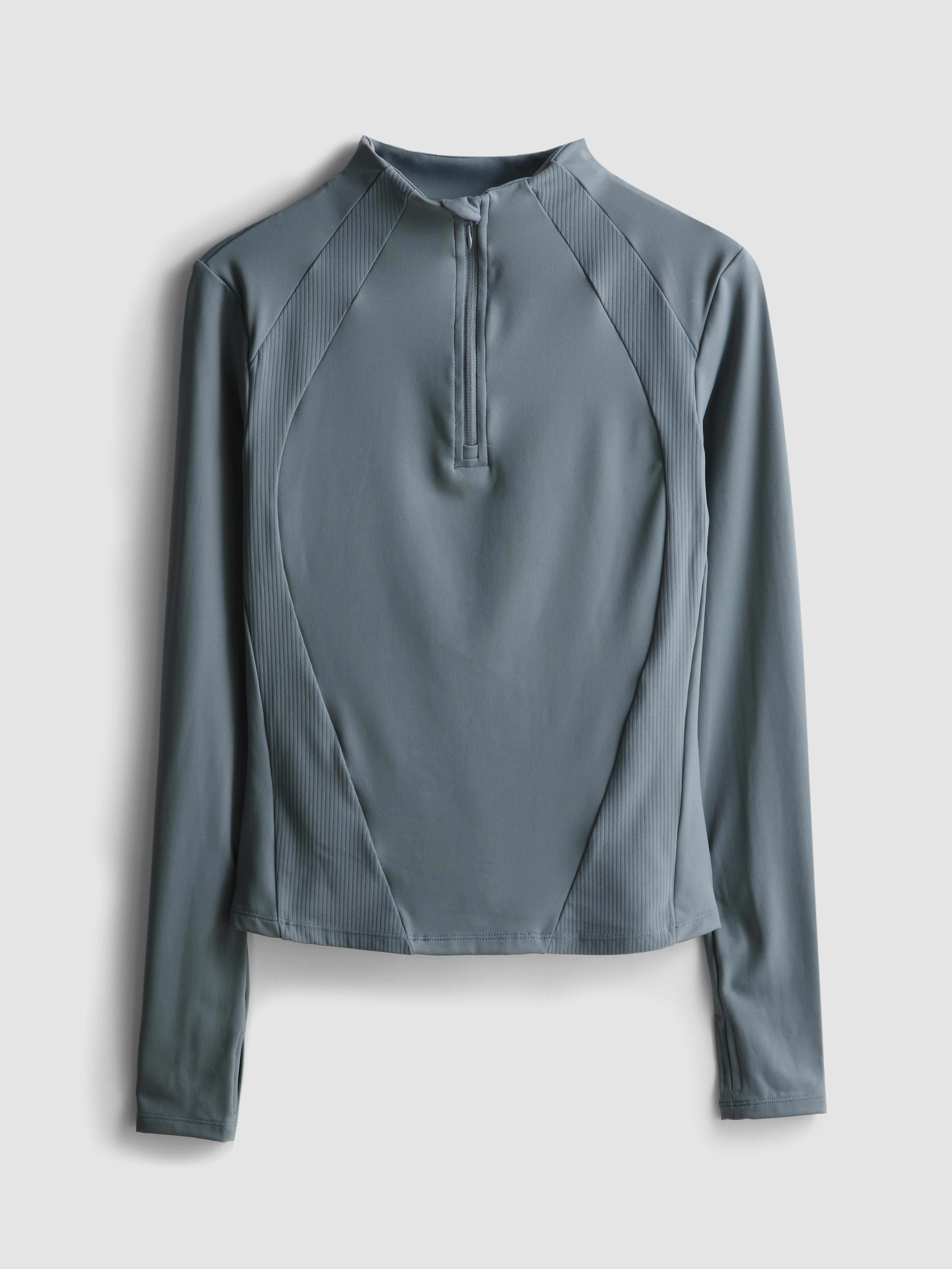 Ribbed High Collar Half Zip Sweatshirt