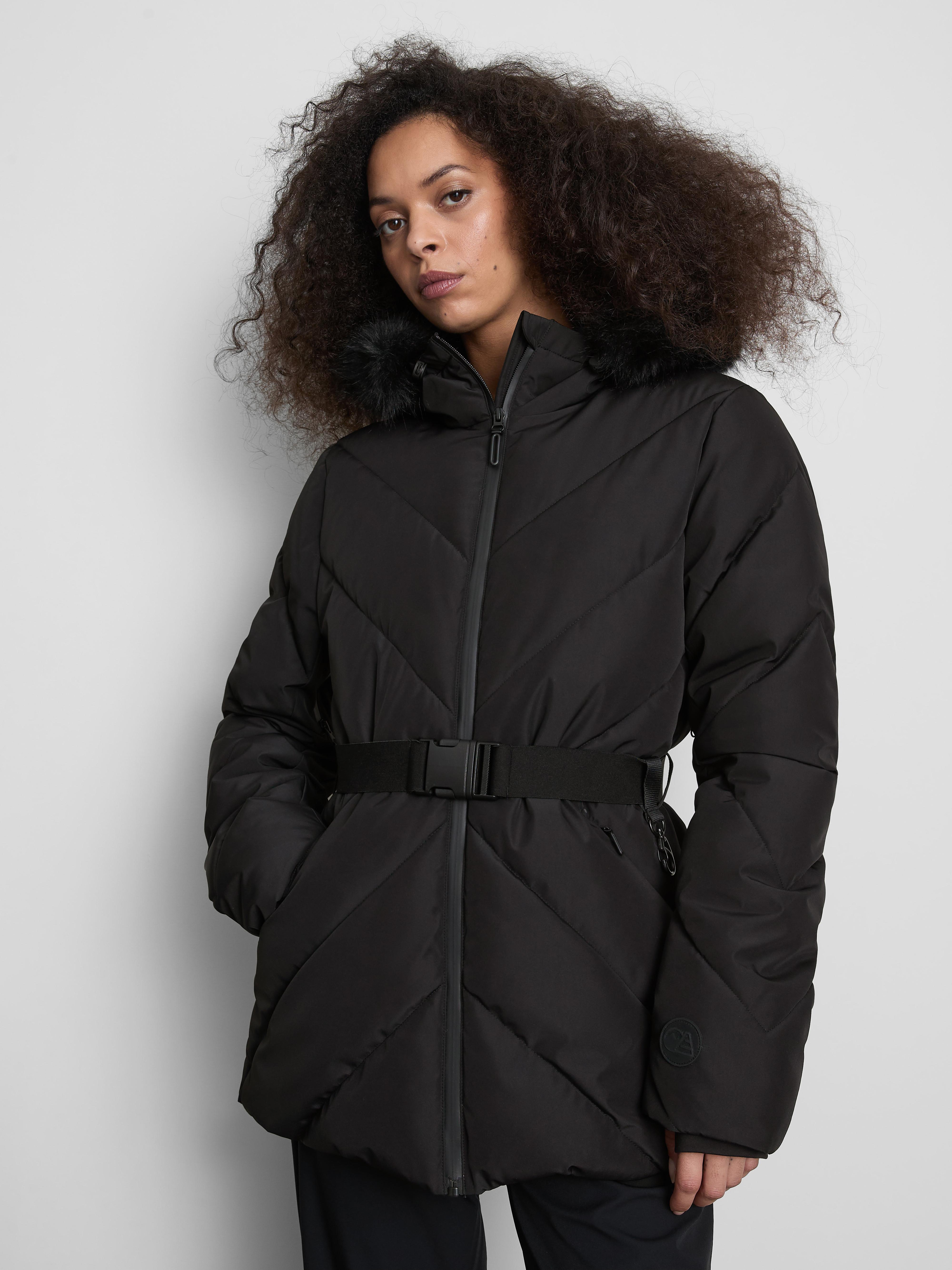 Faux Fur Trim Belted Ski Jacket