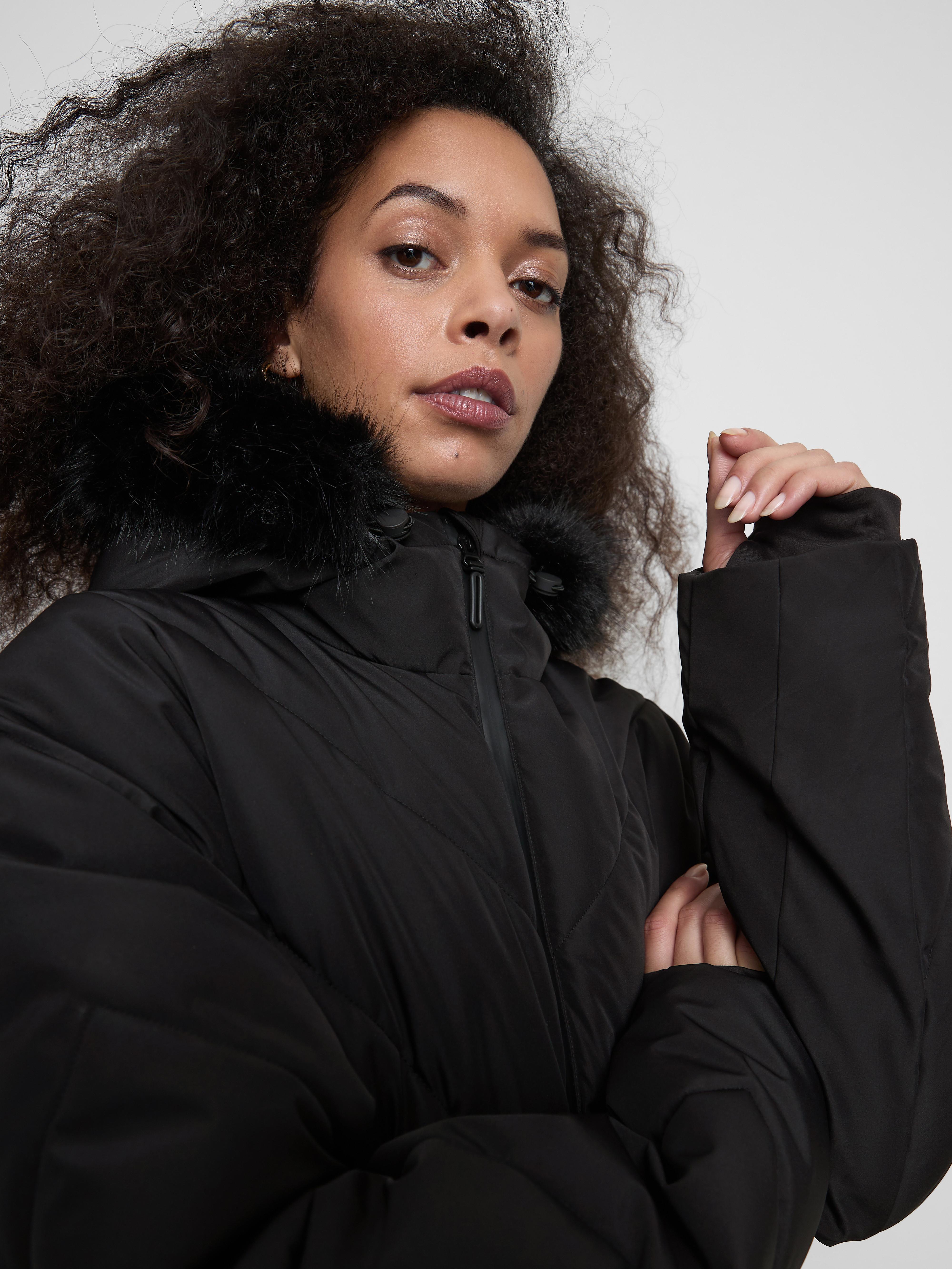 Faux Fur Trim Belted Ski Jacket