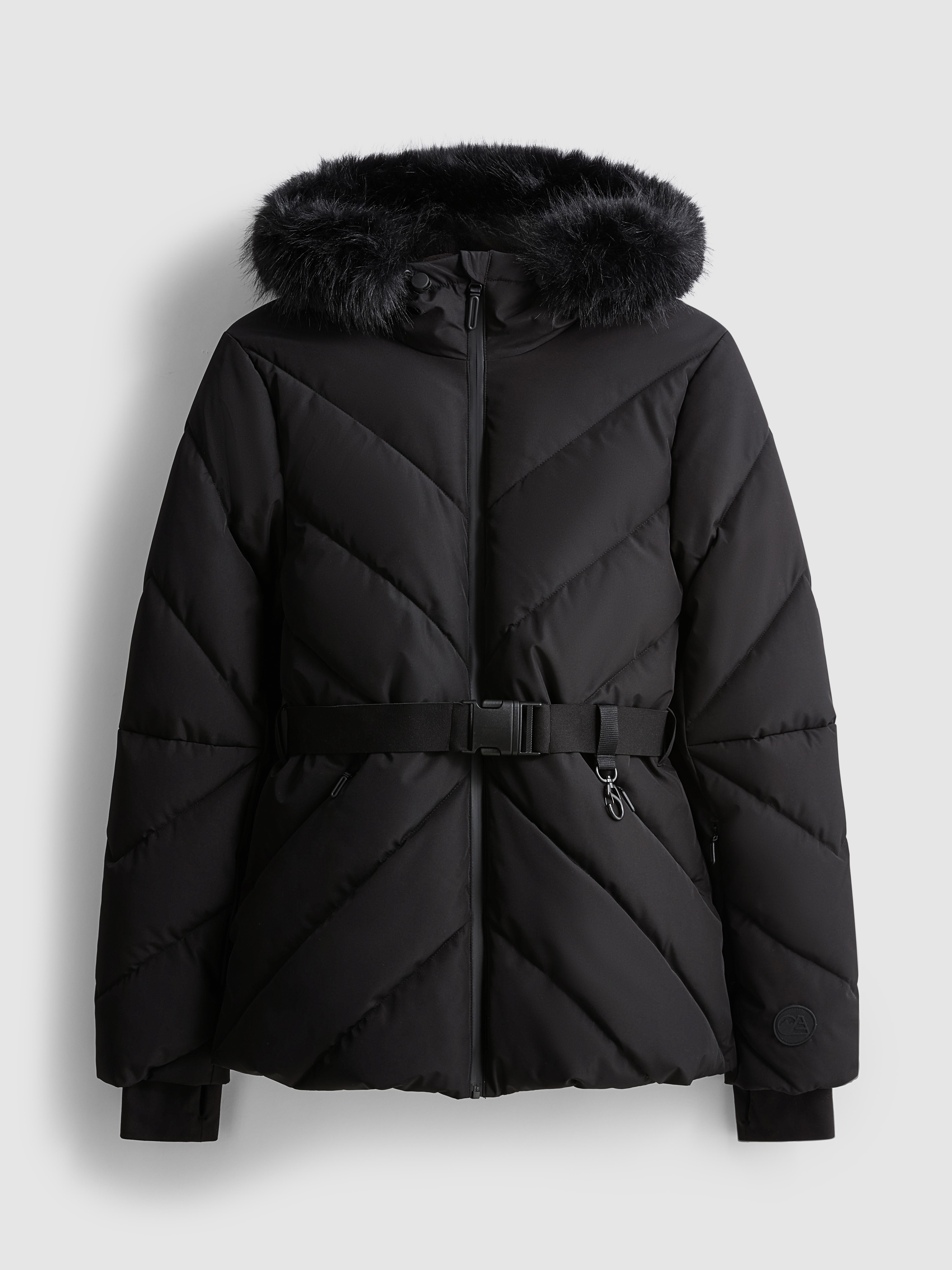 Faux Fur Trim Belted Ski Jacket