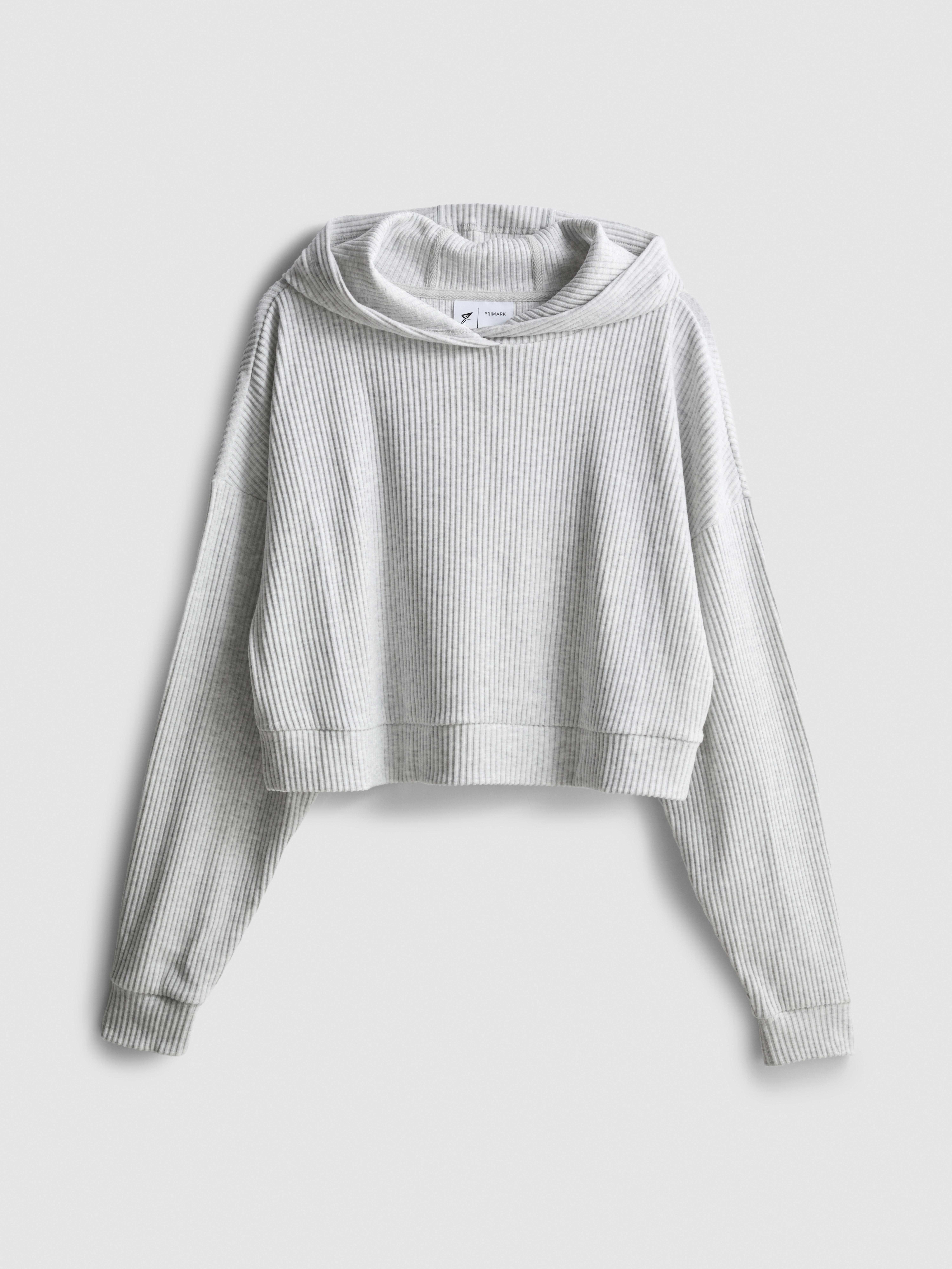 Ribbed Cropped Hoodie Light Grey