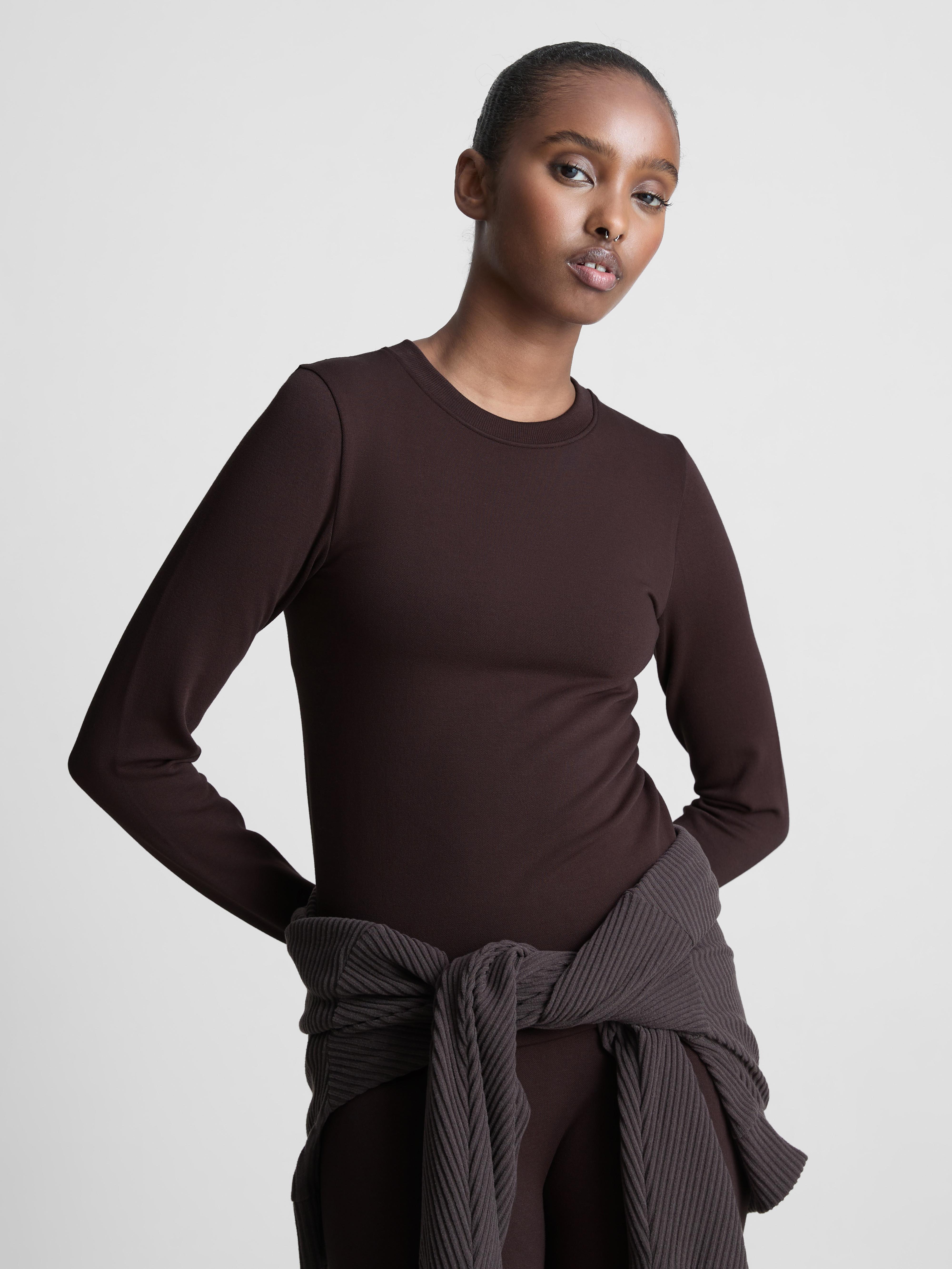 Women's Chocolate Seamless Brushed Long-Sleeve Top