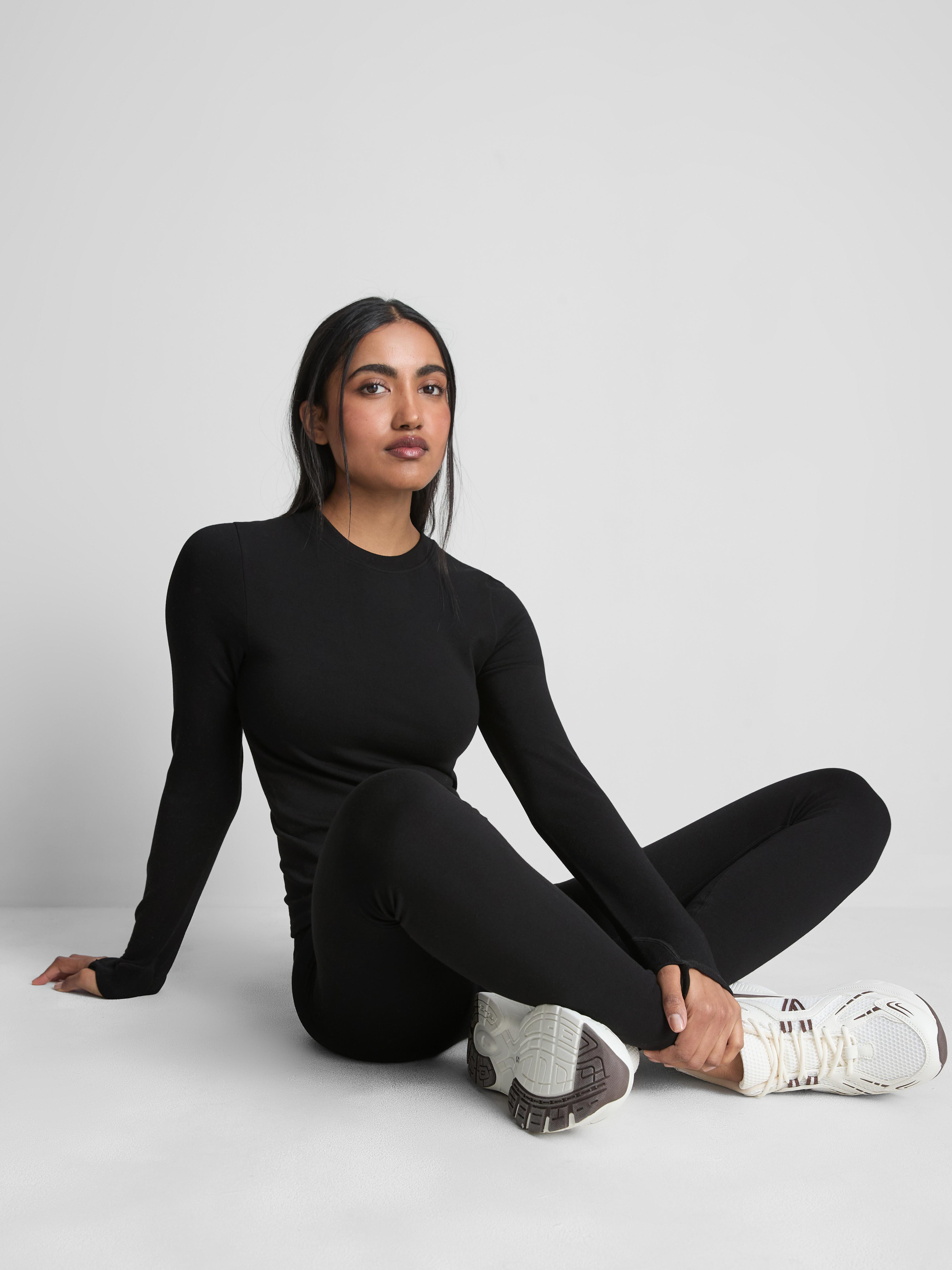 Women's Black Seamless Brushed Long-Sleeve Top