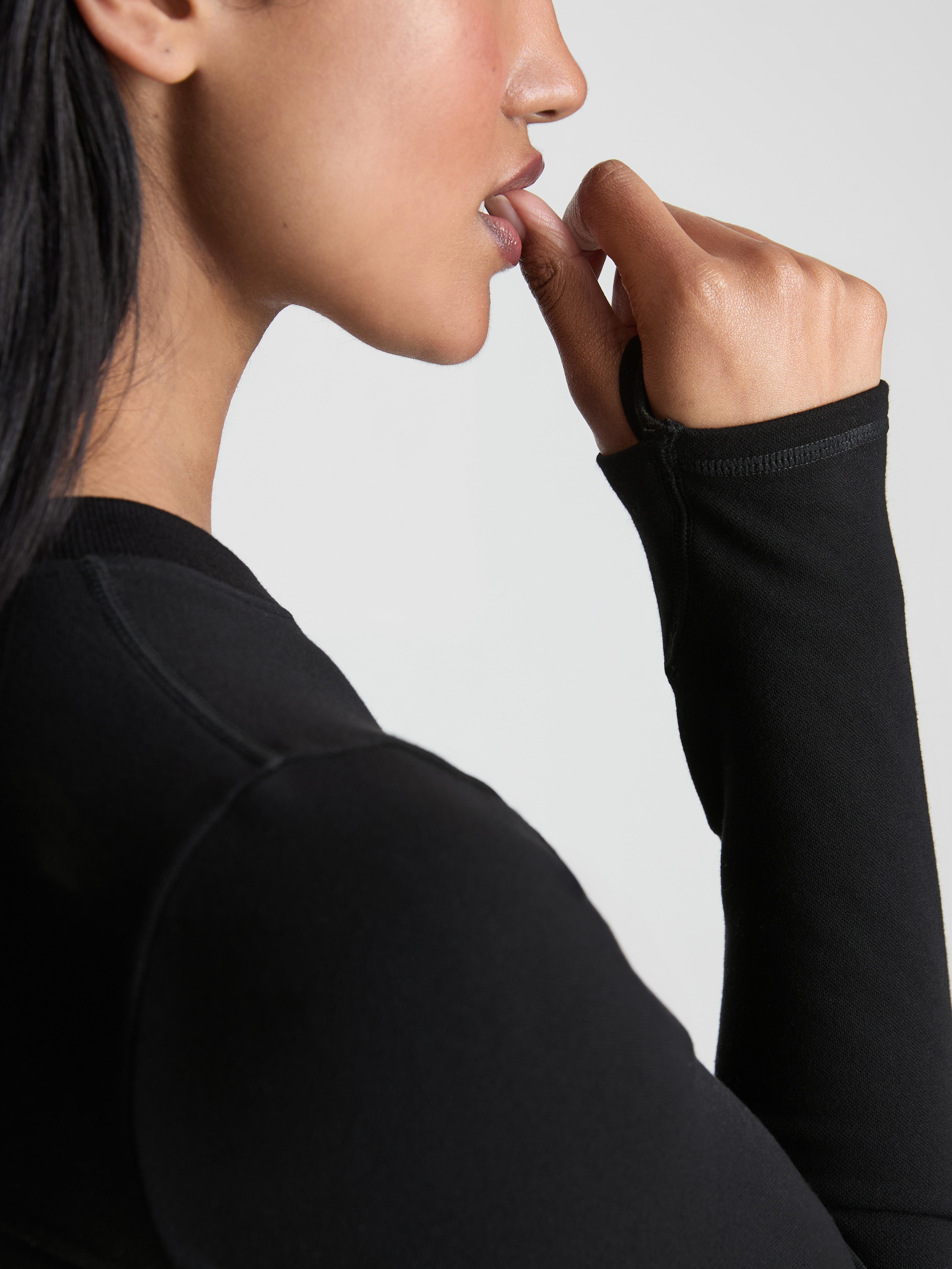 Women's Black Seamless Brushed Long-Sleeve Top