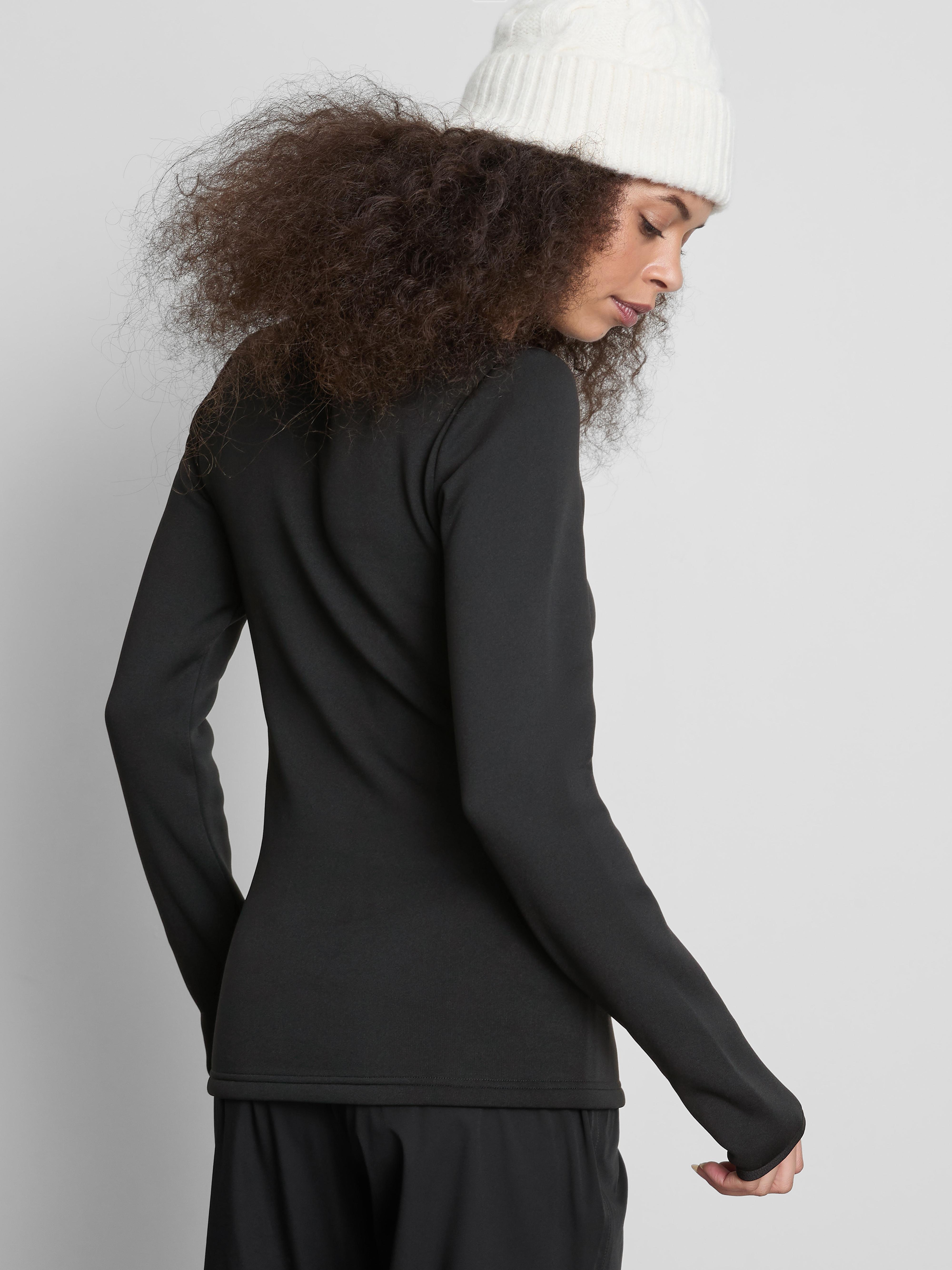 Women's Black Plush Lined Long Sleeve Thermal Top