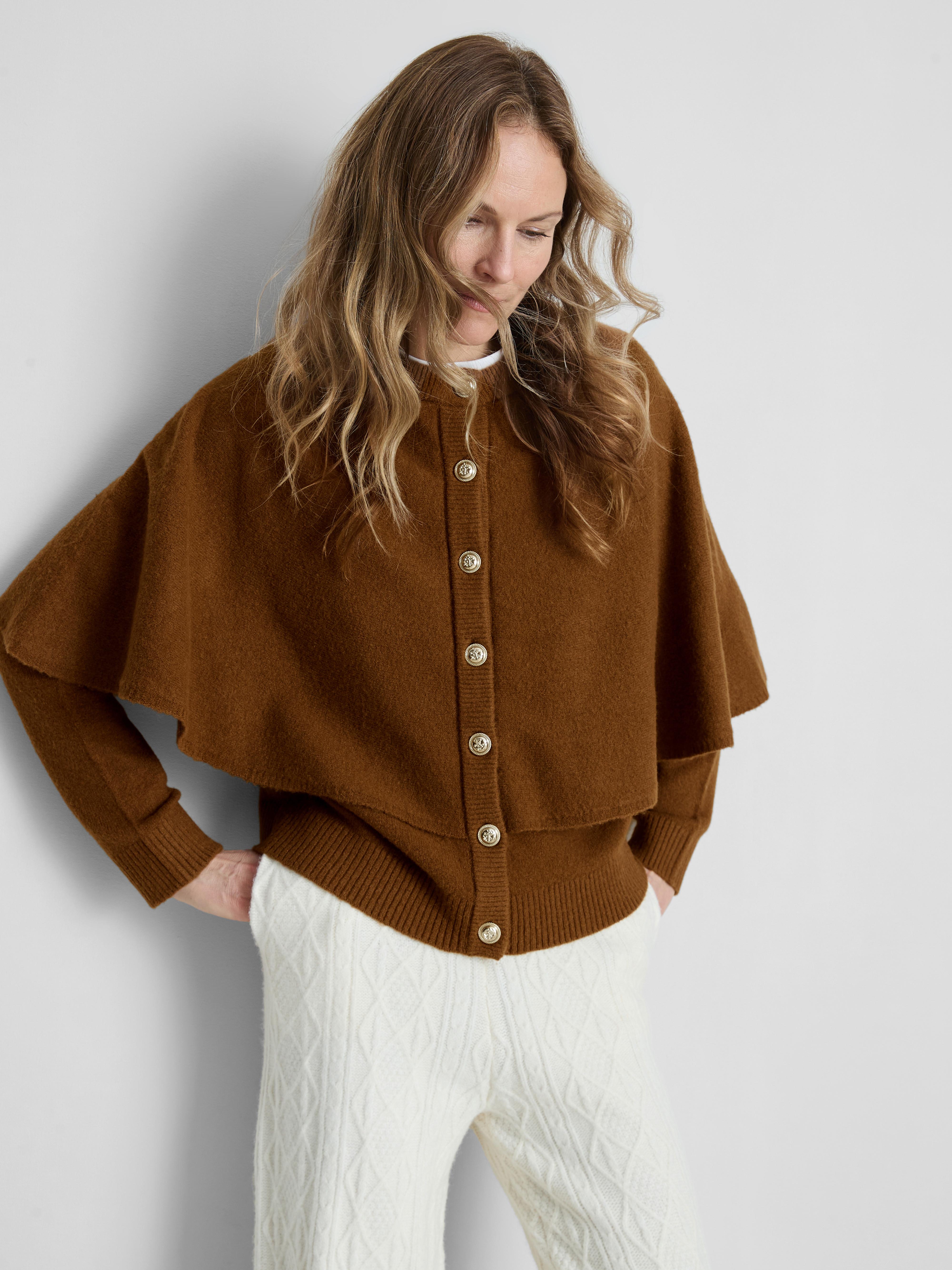 Button Detail Cape Cardigan Camel