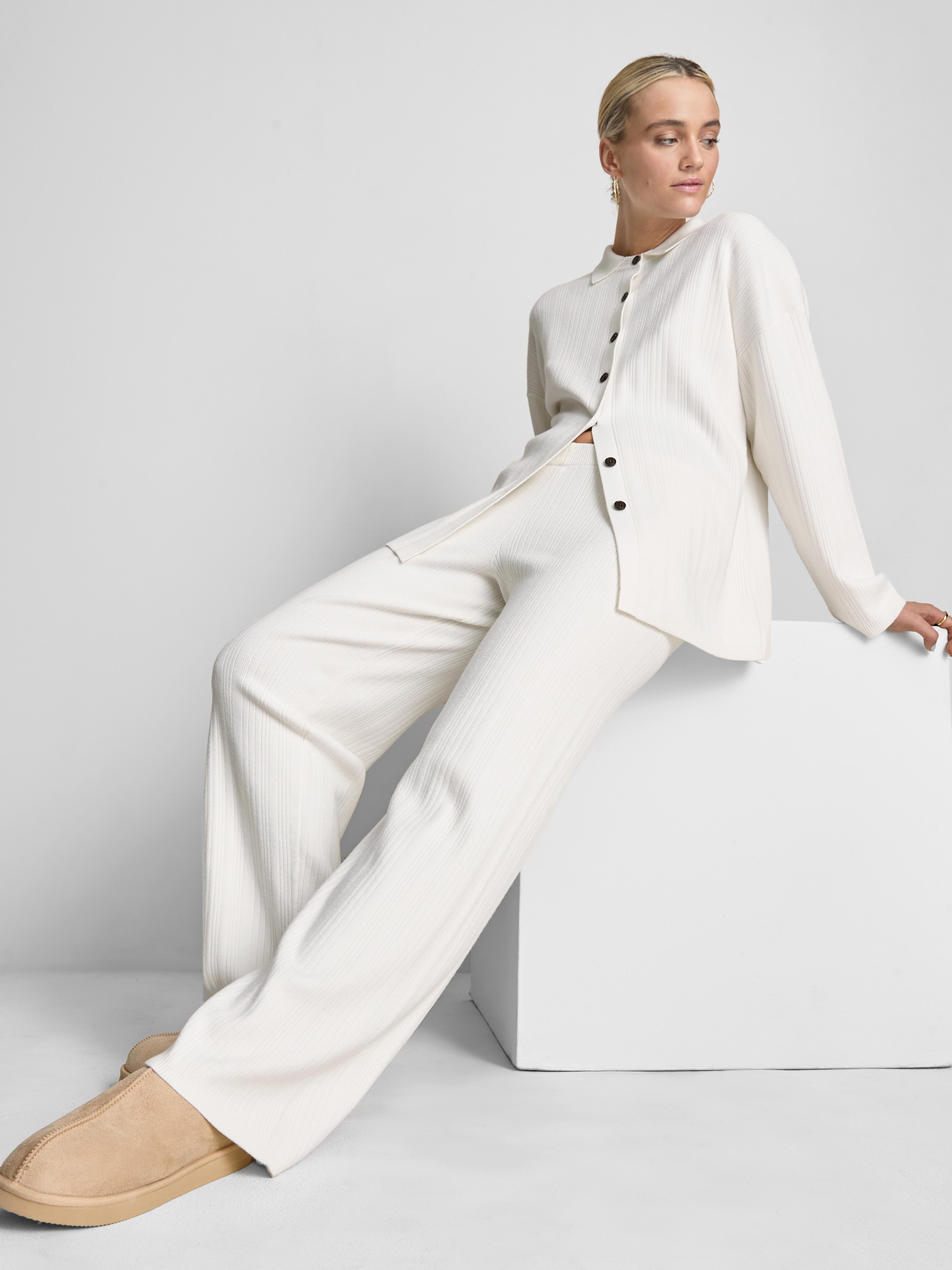 Relaxed Ribbed Straight Leg Trousers