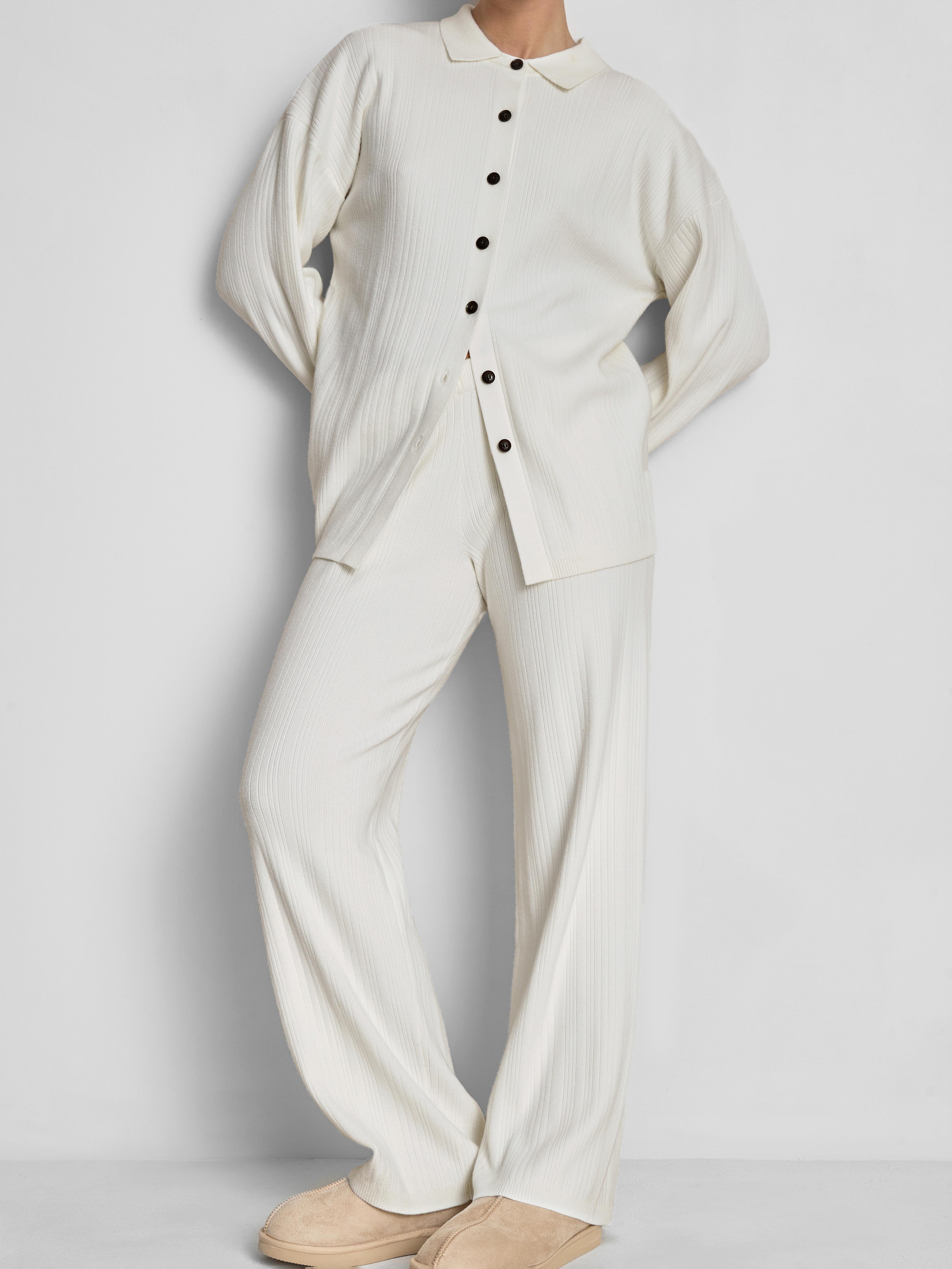 Relaxed Ribbed Straight Leg Trousers